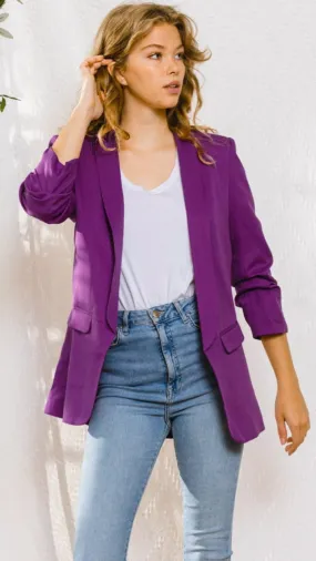 4-A1853 Mauve Rouched Sleeve Blazer