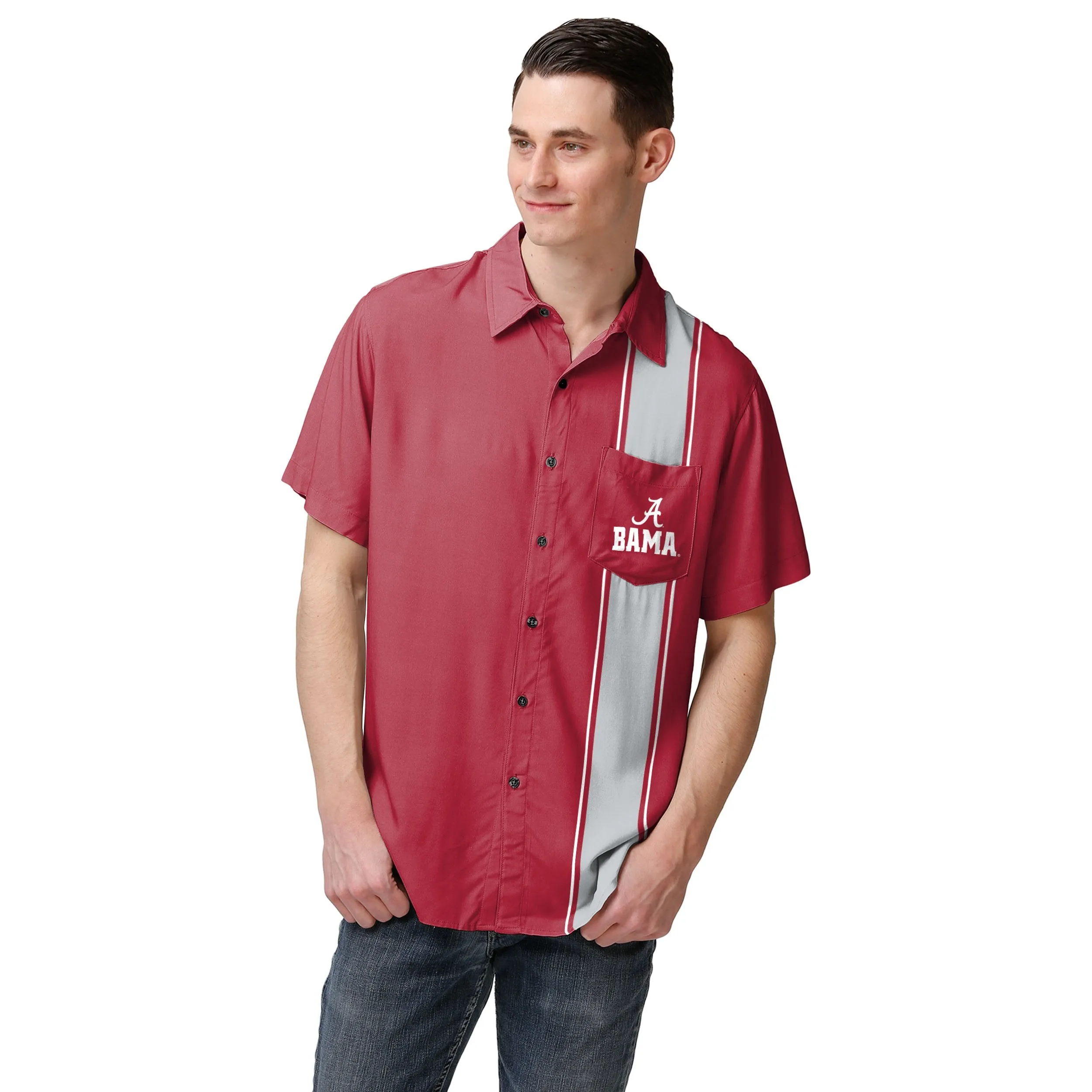 Alabama Crimson Tide NCAA Mens Bowling Stripe Button Up Shirt