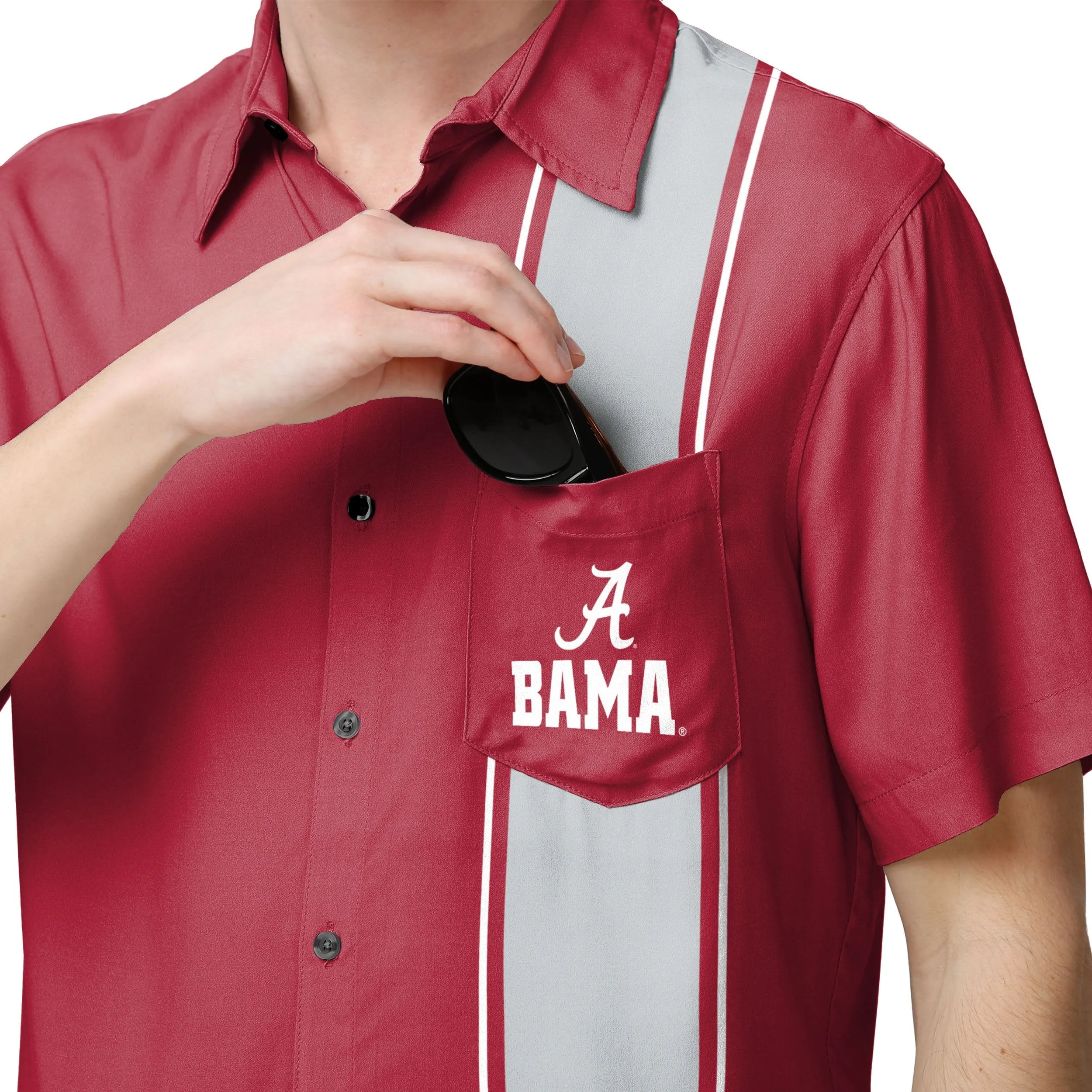 Alabama Crimson Tide NCAA Mens Bowling Stripe Button Up Shirt