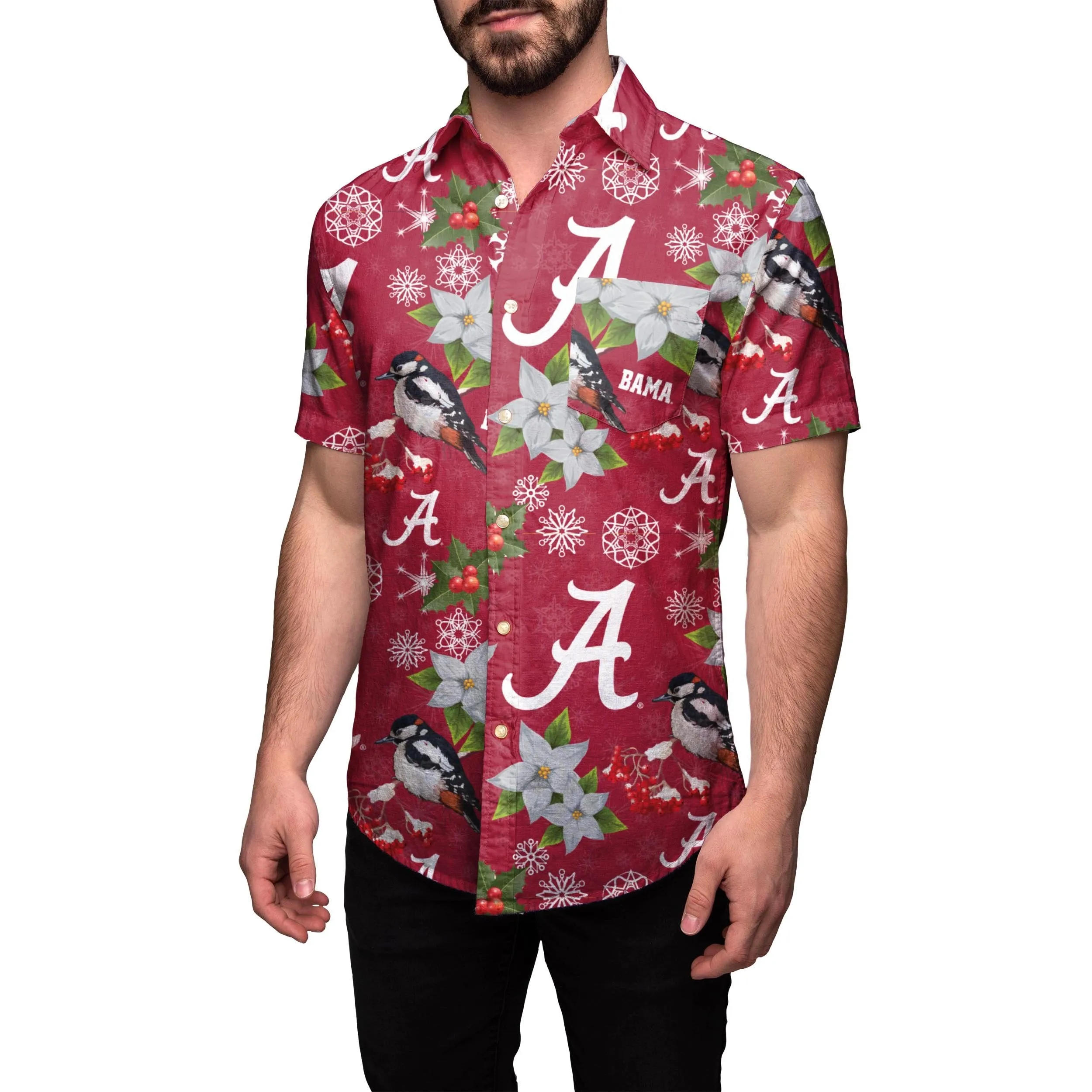 Alabama Crimson Tide NCAA Mens Mistletoe Button Up Shirt