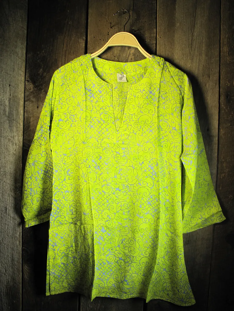 Batik Tunic in Bright Lime