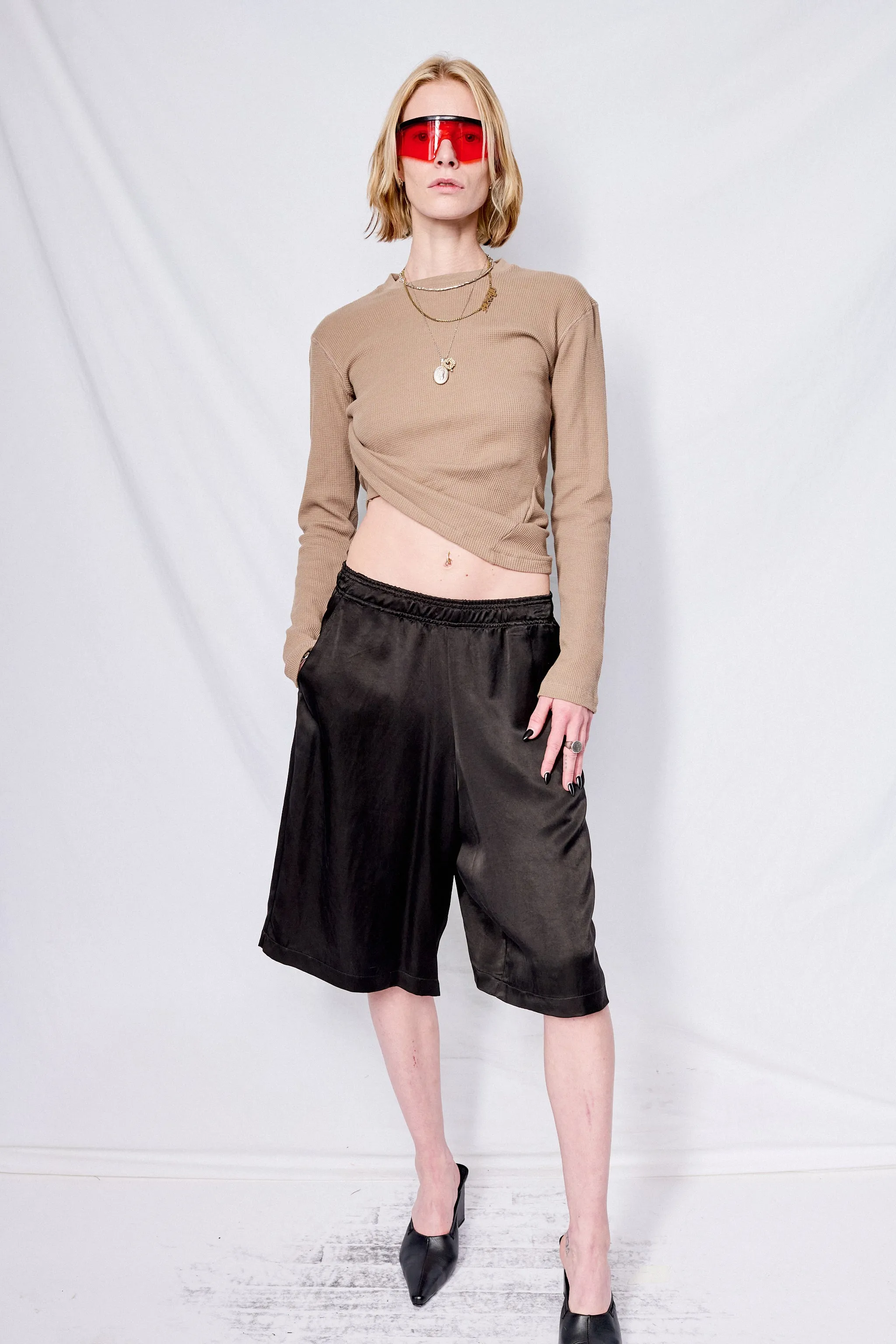 Black Cupro Long Short