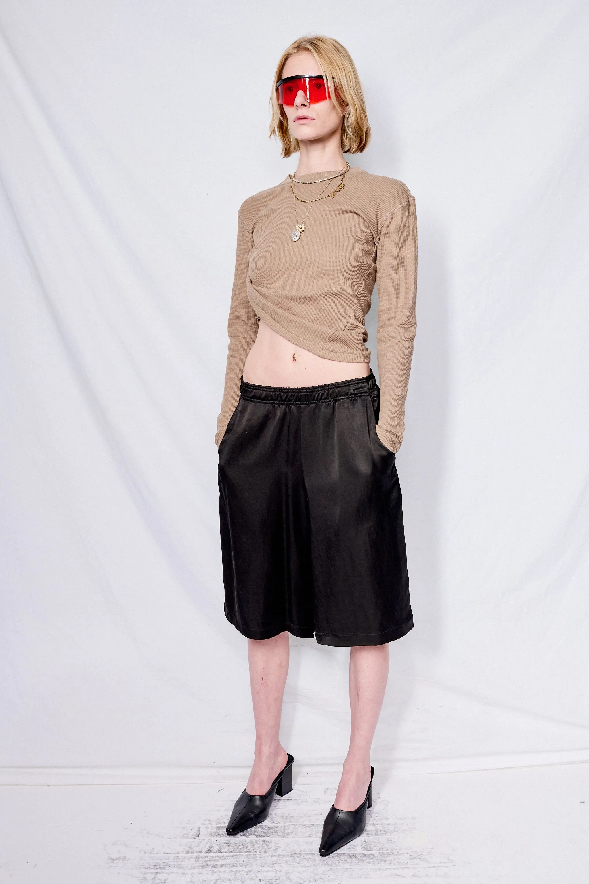 Black Cupro Long Short