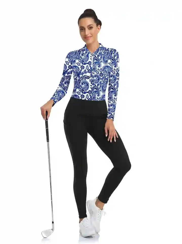 Blue Floral Long Sleeve Fleece Top for Women