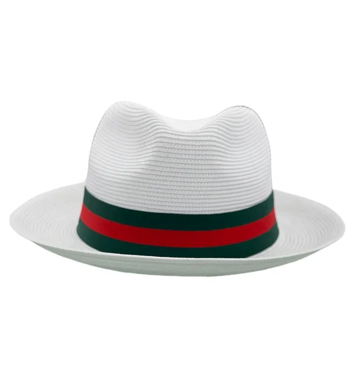 Bruno Capelo white Men's straw dress hat red and green band