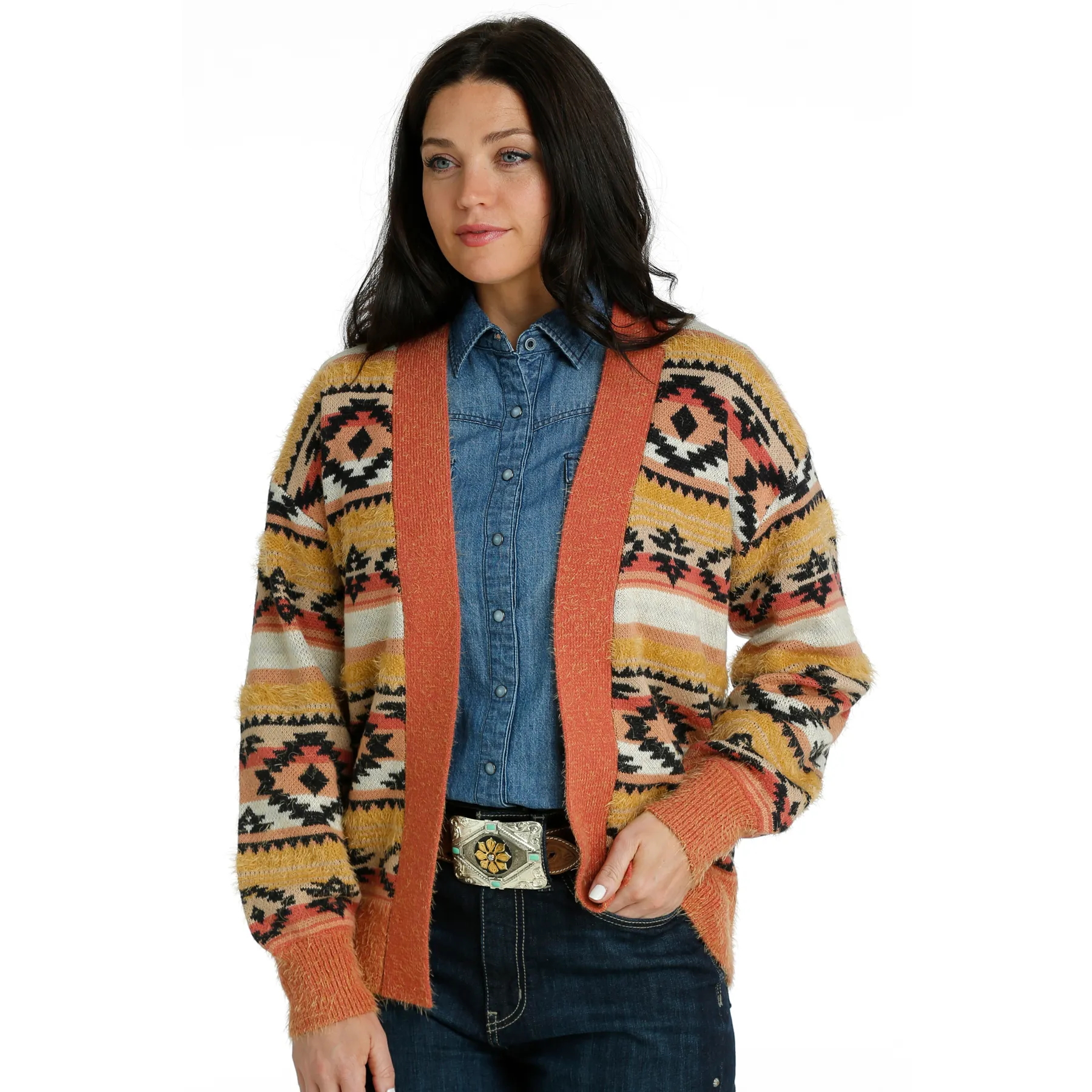 Cinch Ladies Multicolor Aztec Print Knitted Cardigan CWK7411002