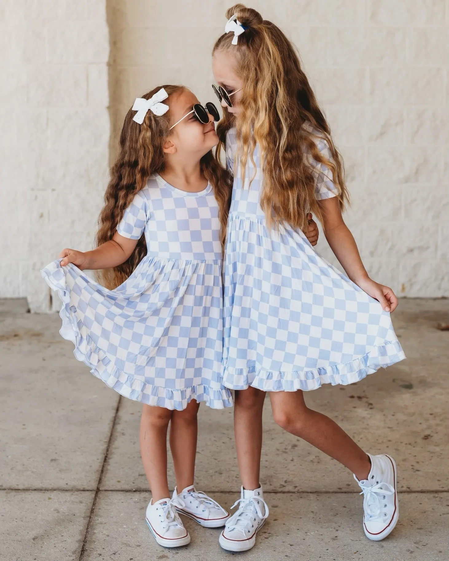 CLOUDY CHECKERS DREAM RUFFLE DRESS