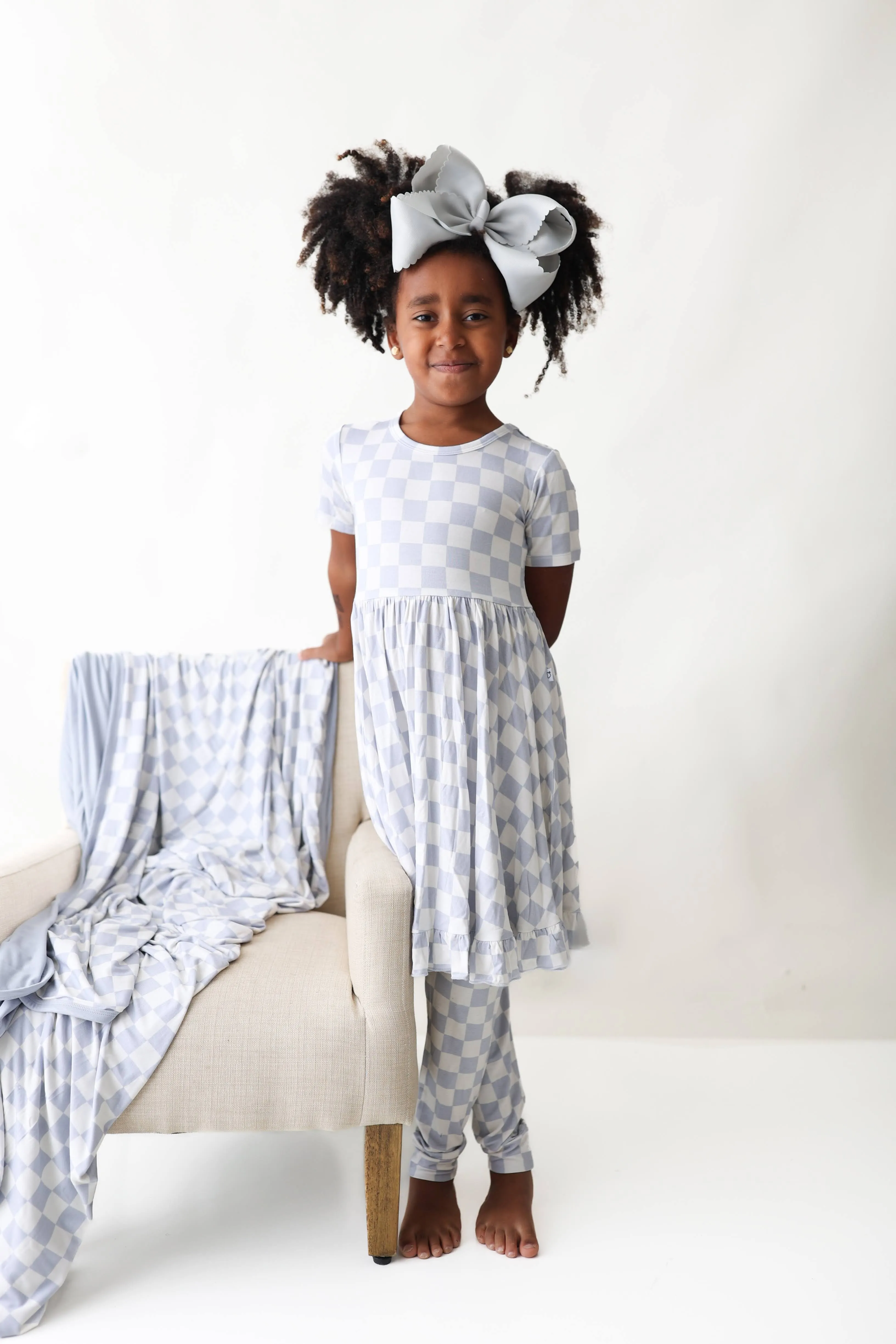 CLOUDY CHECKERS DREAM RUFFLE DRESS