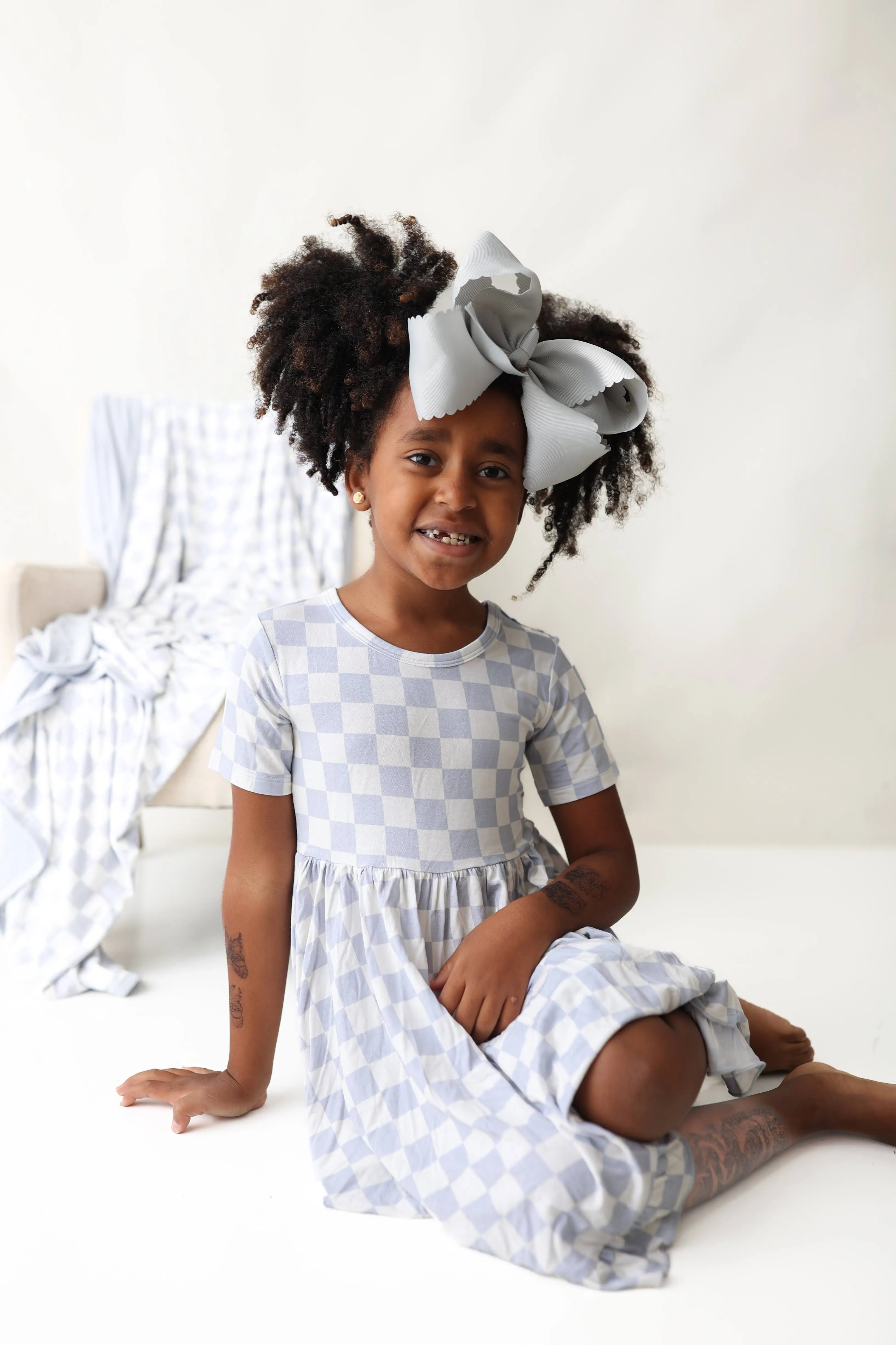 CLOUDY CHECKERS DREAM RUFFLE DRESS