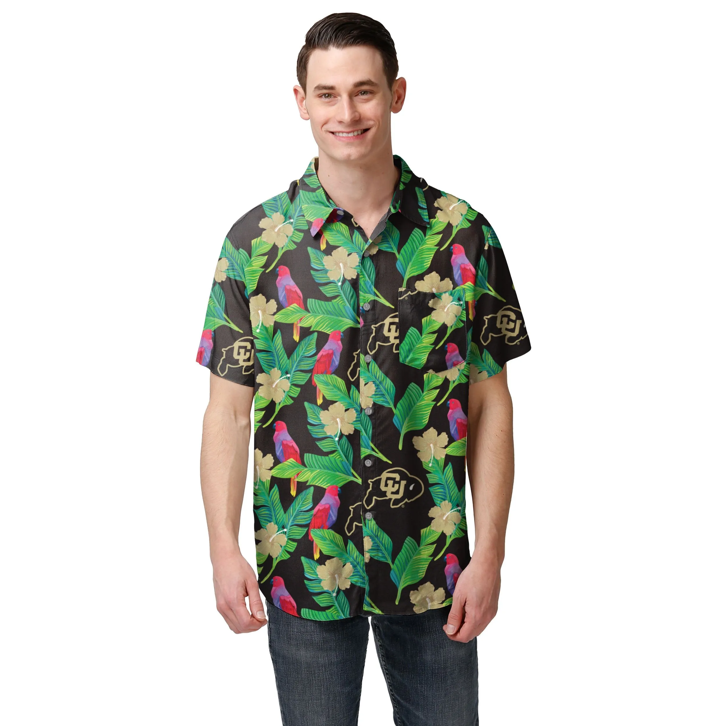 Colorado Buffaloes NCAA Mens Floral Button Up Shirt