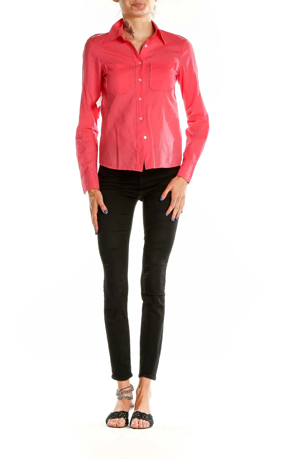 Coral Button-Up Long Sleeve Shirt