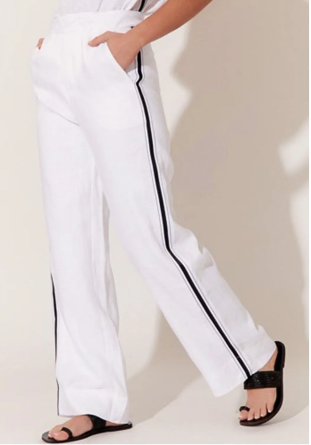 DELANEY White GROSGRAIN STRIPE PANT