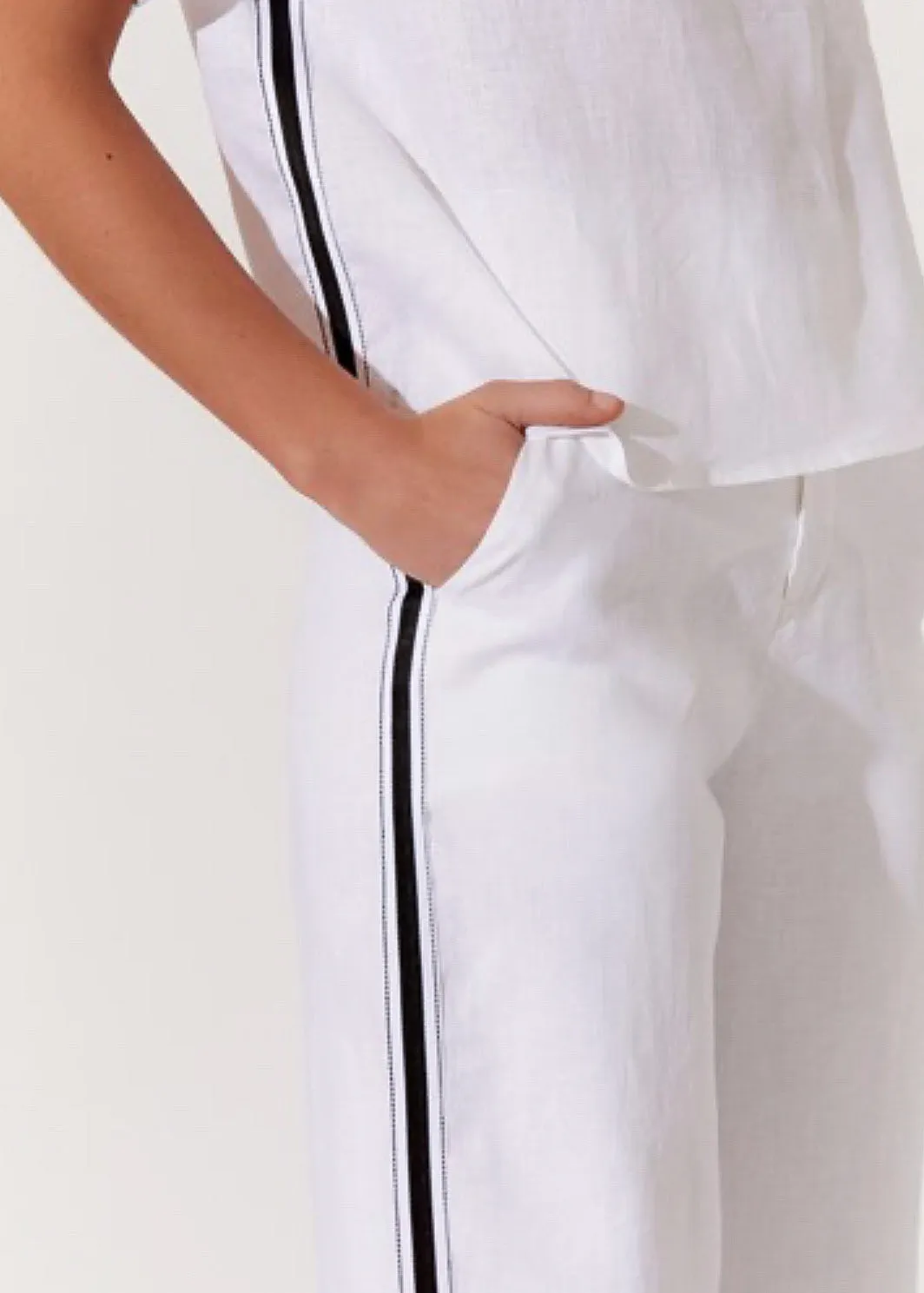 DELANEY White GROSGRAIN STRIPE PANT