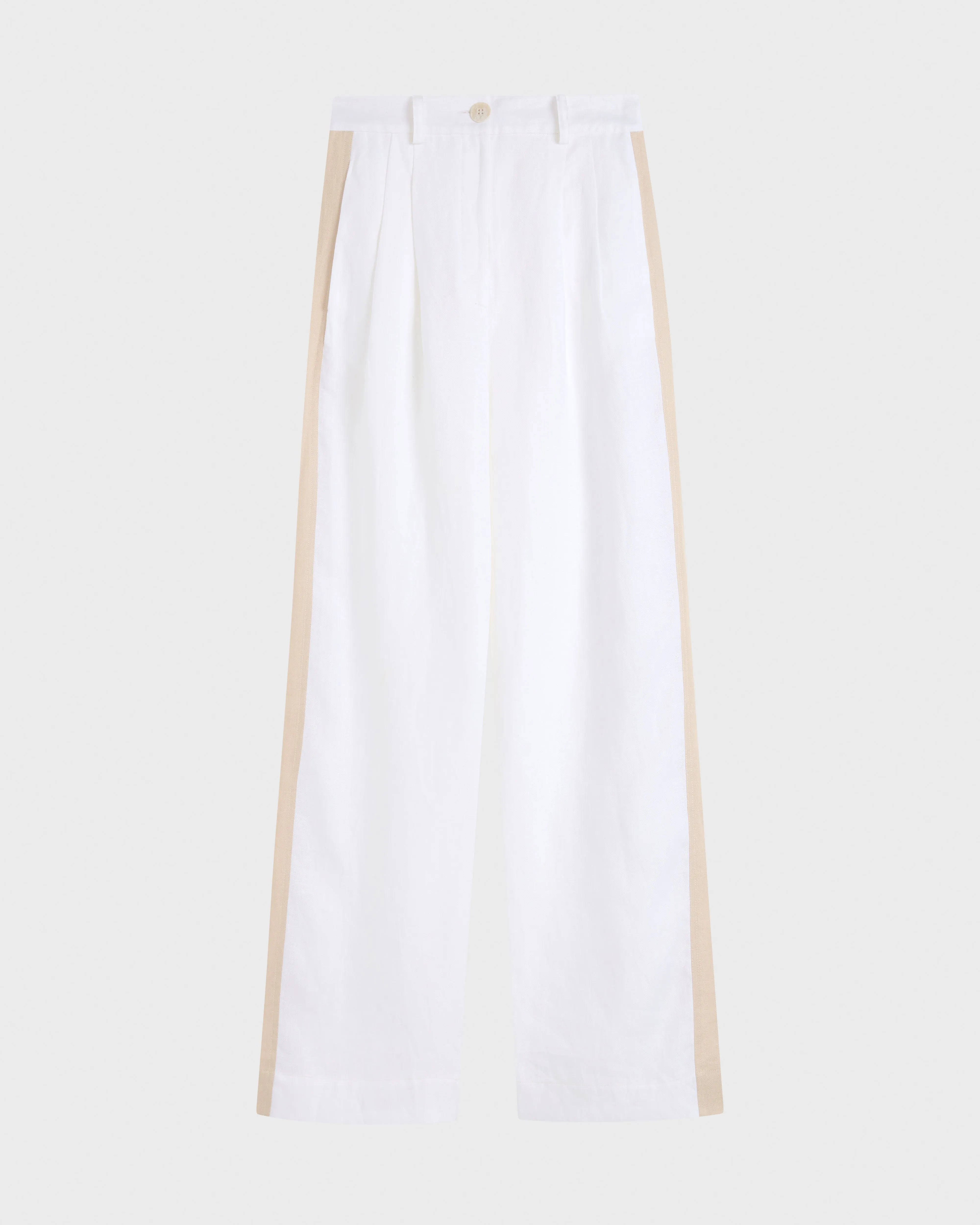 Delphi Linen Two Tone Pant - White & Sand