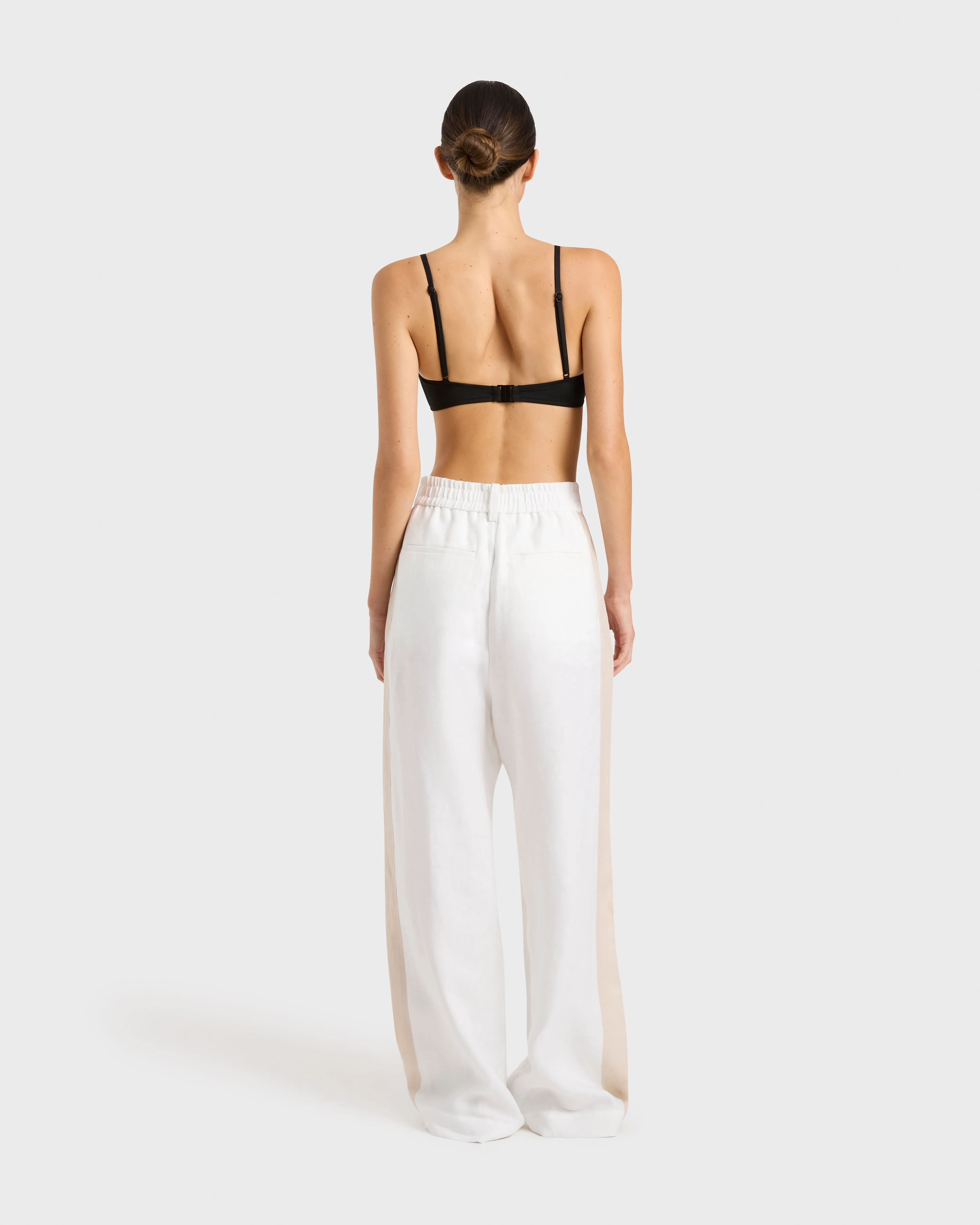 Delphi Linen Two Tone Pant - White & Sand