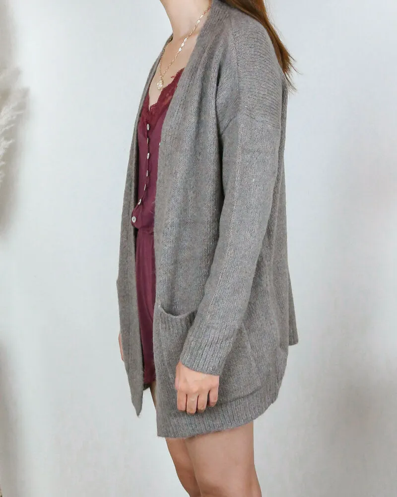 Dreamers - Lapel Detail Fuzzy Open Front Cardigan in Mocha