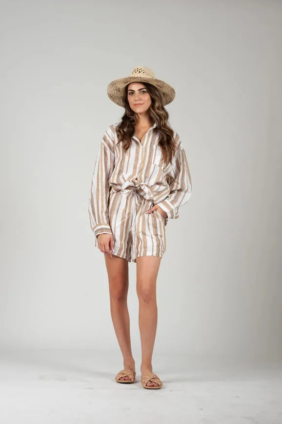 ELECTRA Button Up Shirt-Wheat Stripe