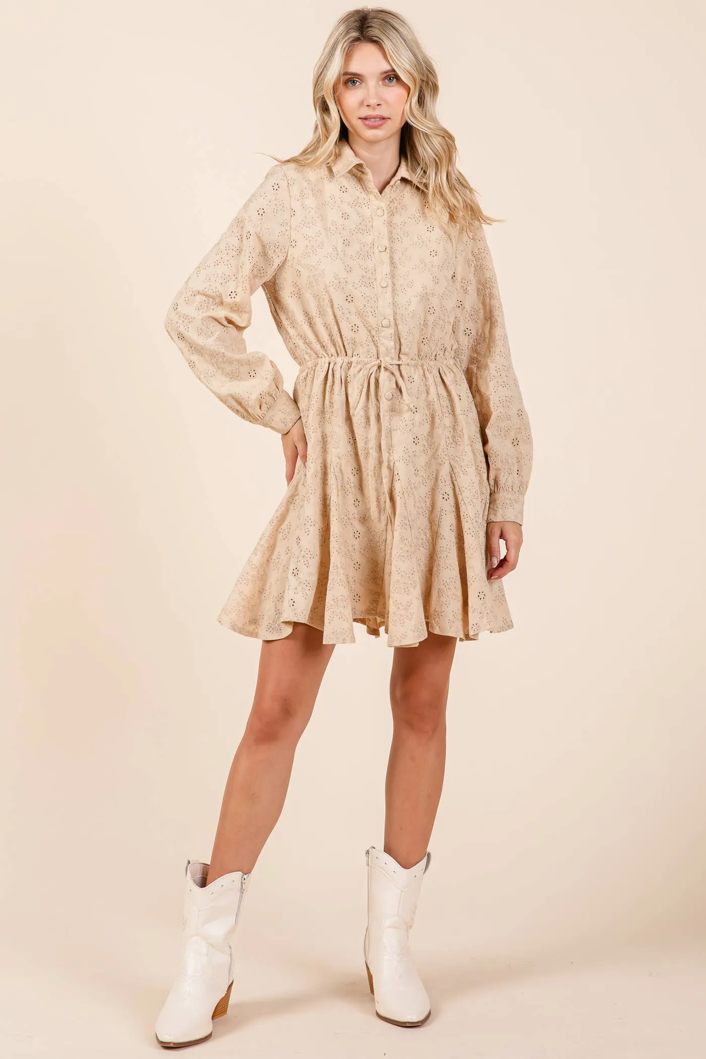 Eyelet Shirt Mini Dress