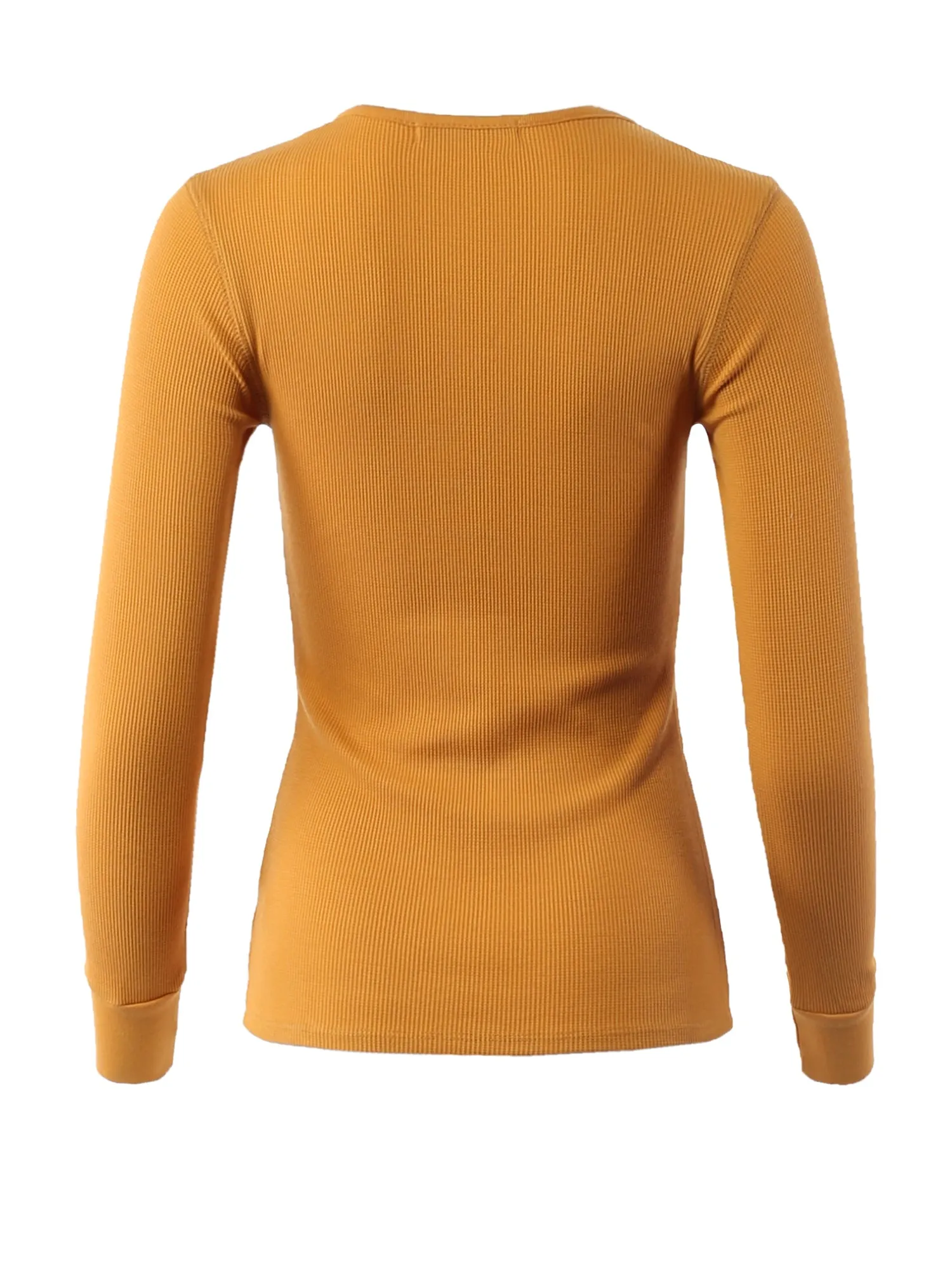 Fitted Snap Button Henley Crew Neck Long Sleeve Thermal Knit Tops