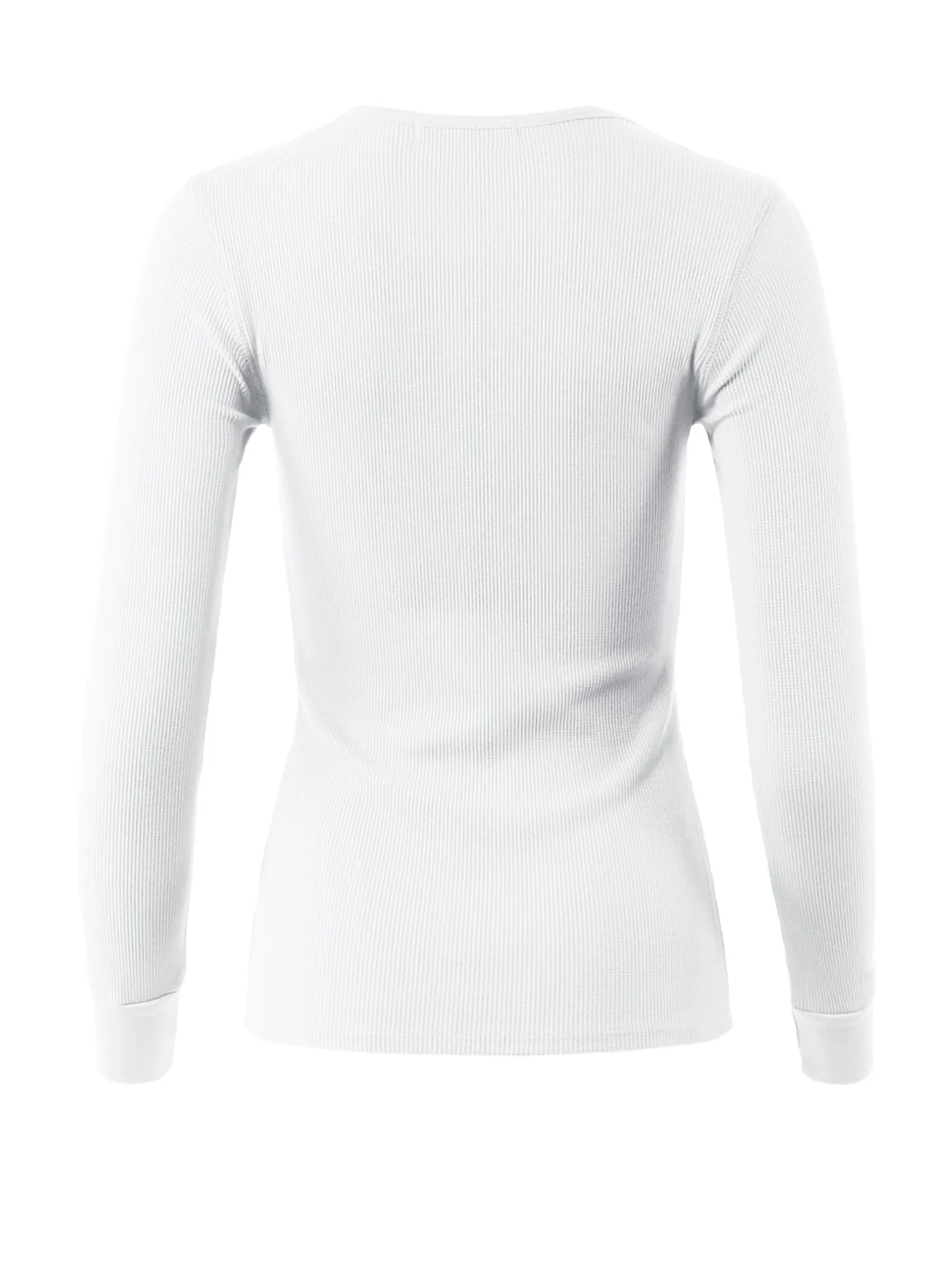 Fitted Snap Button Henley Crew Neck Long Sleeve Thermal Knit Tops