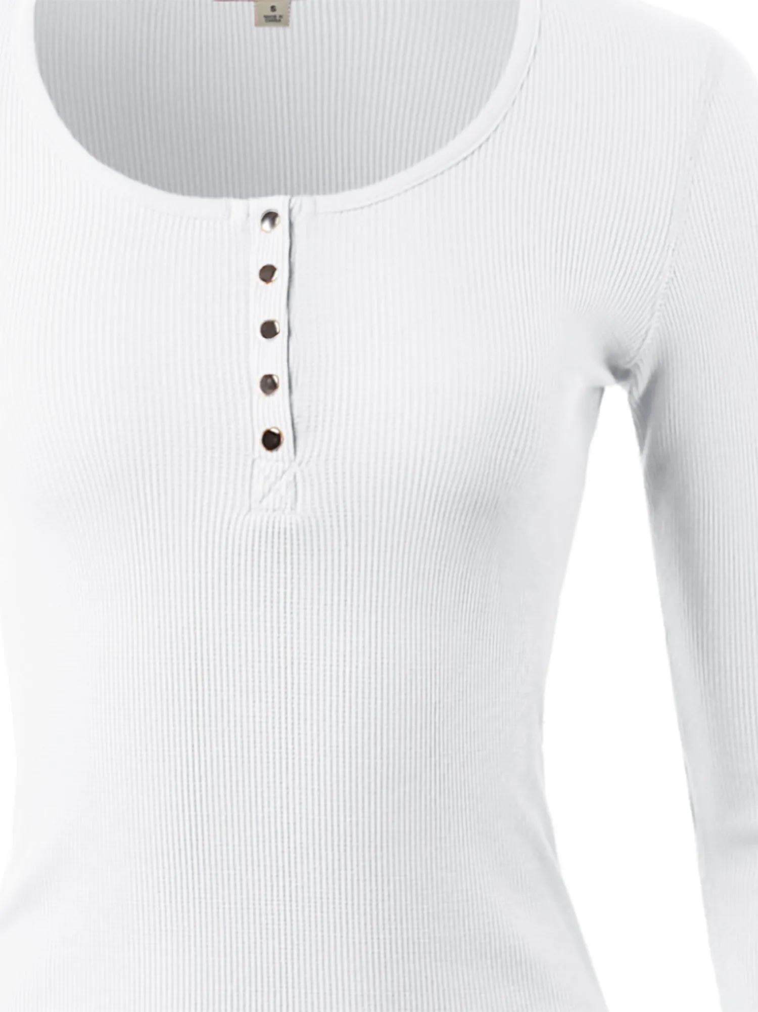 Fitted Snap Button Henley Crew Neck Long Sleeve Thermal Knit Tops