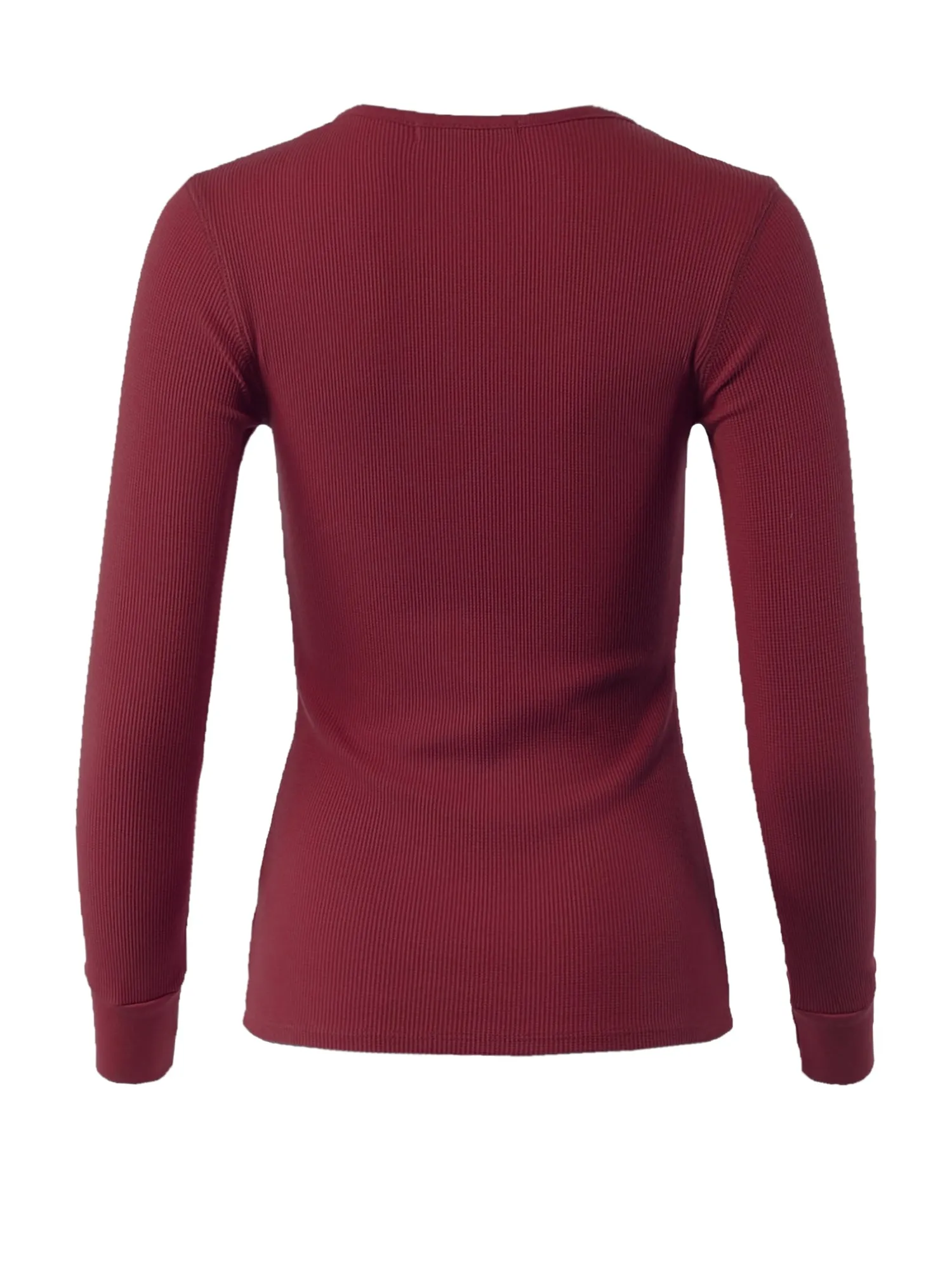 Fitted Snap Button Henley Crew Neck Long Sleeve Thermal Knit Tops