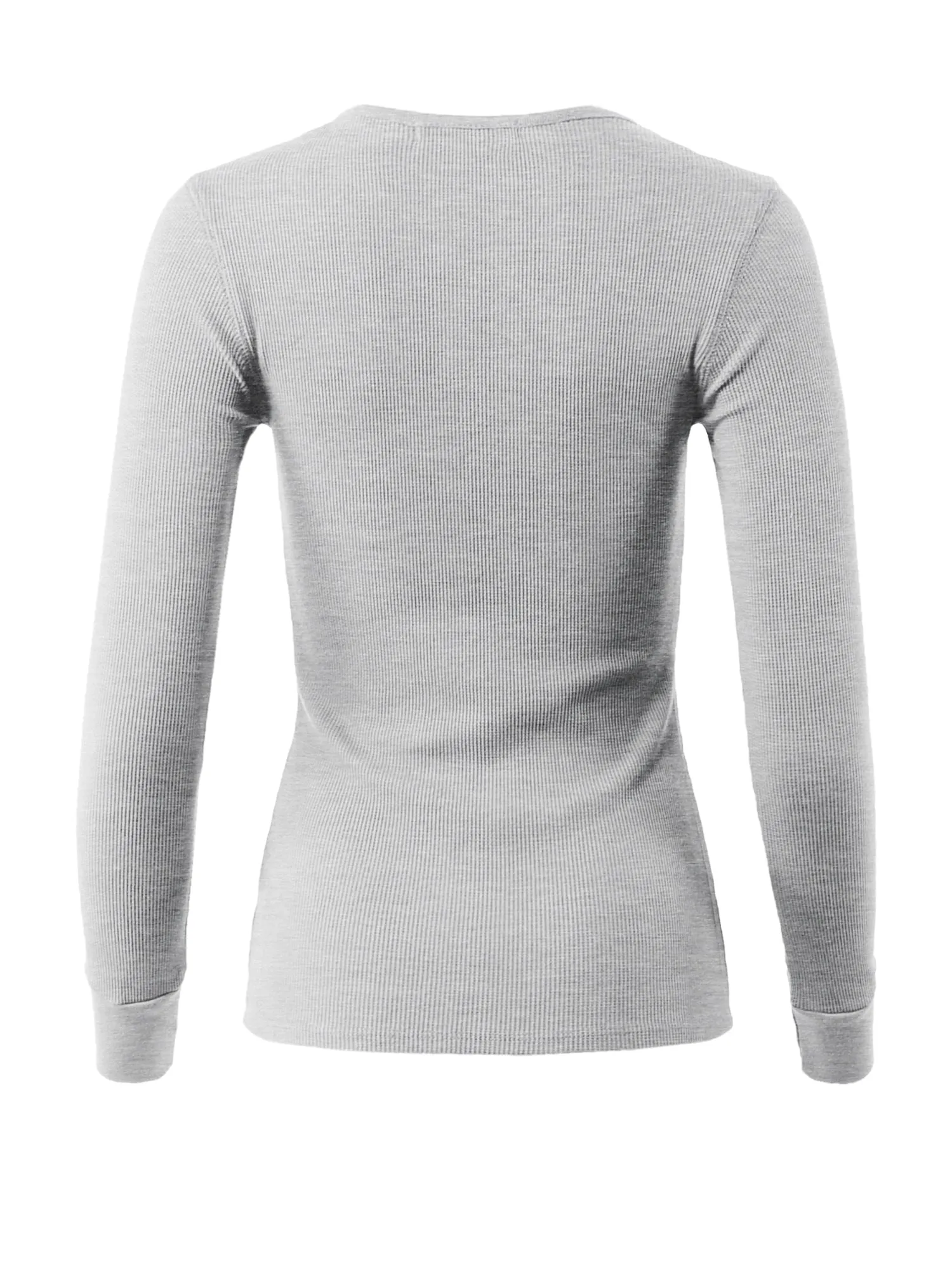 Fitted Snap Button Henley Crew Neck Long Sleeve Thermal Knit Tops