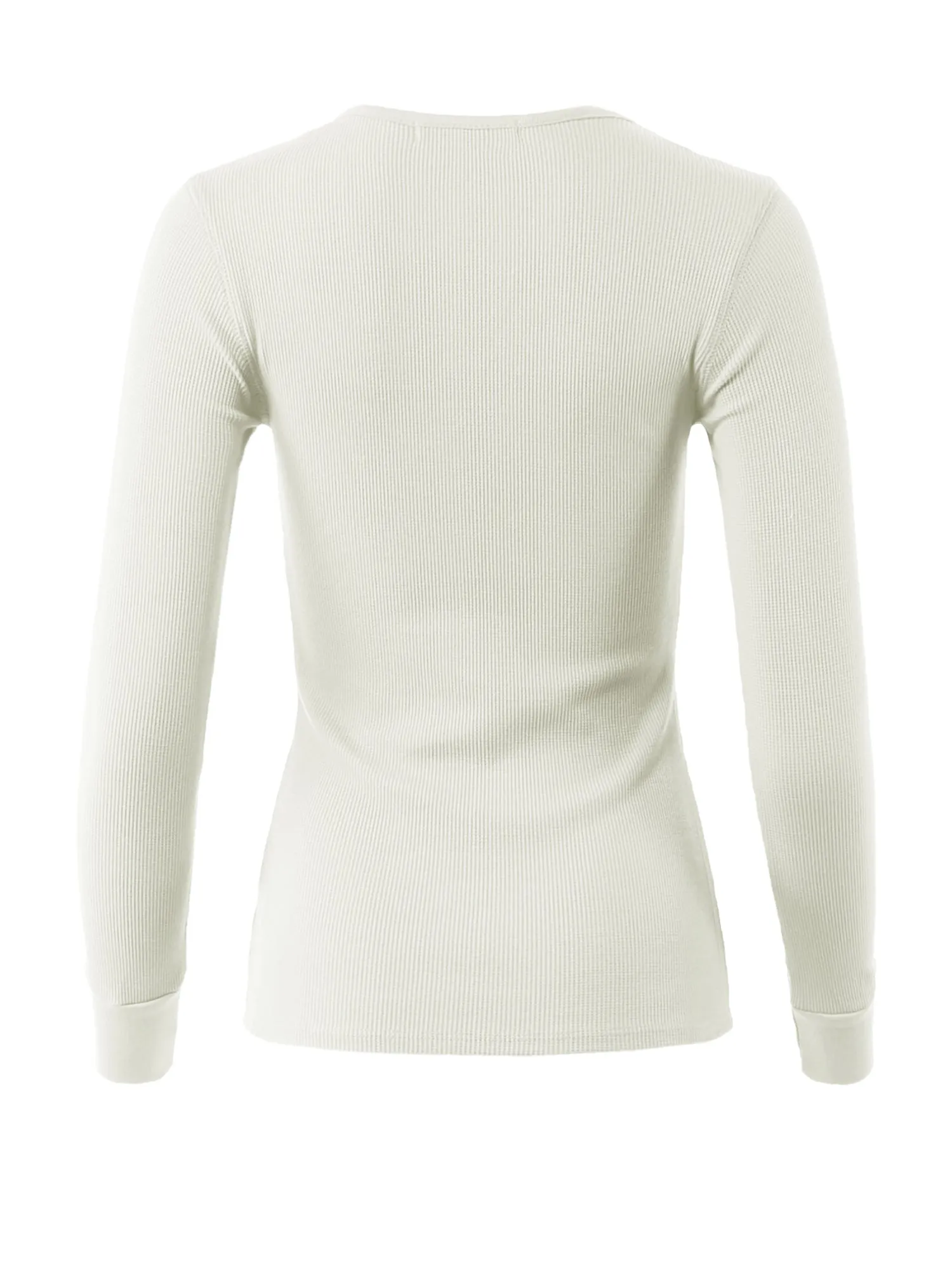 Fitted Snap Button Henley Crew Neck Long Sleeve Thermal Knit Tops