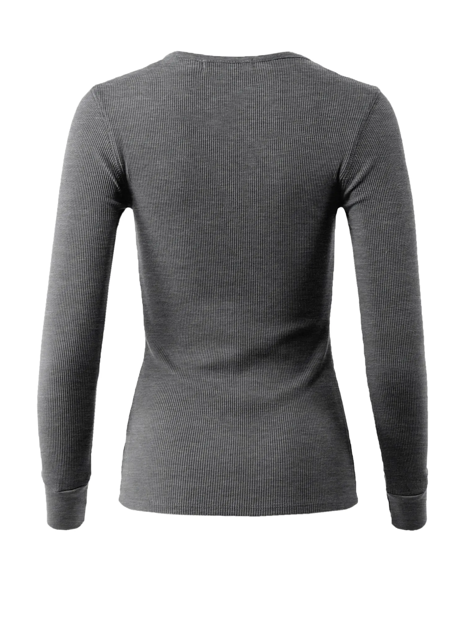 Fitted Snap Button Henley Crew Neck Long Sleeve Thermal Knit Tops