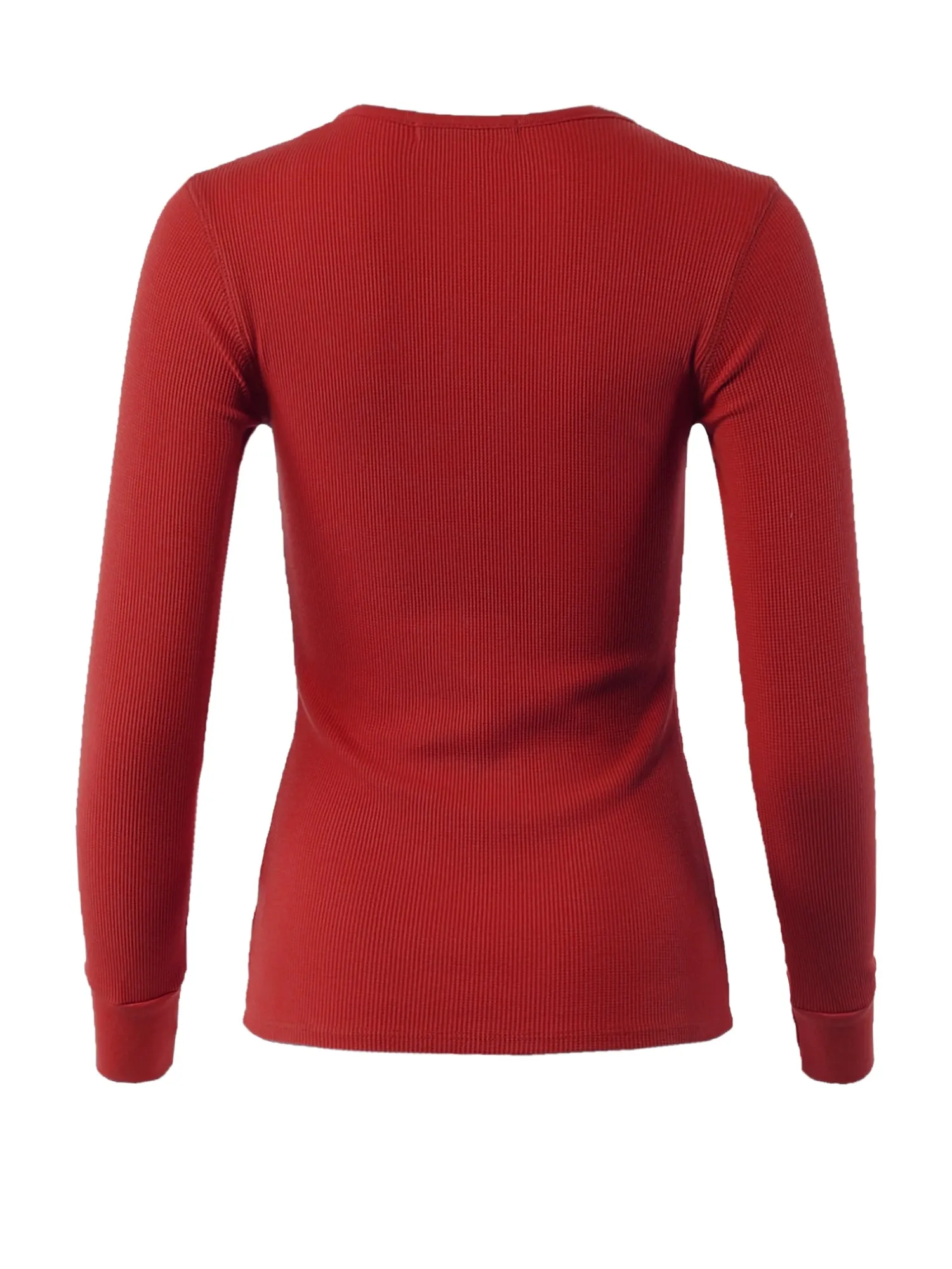 Fitted Snap Button Henley Crew Neck Long Sleeve Thermal Knit Tops