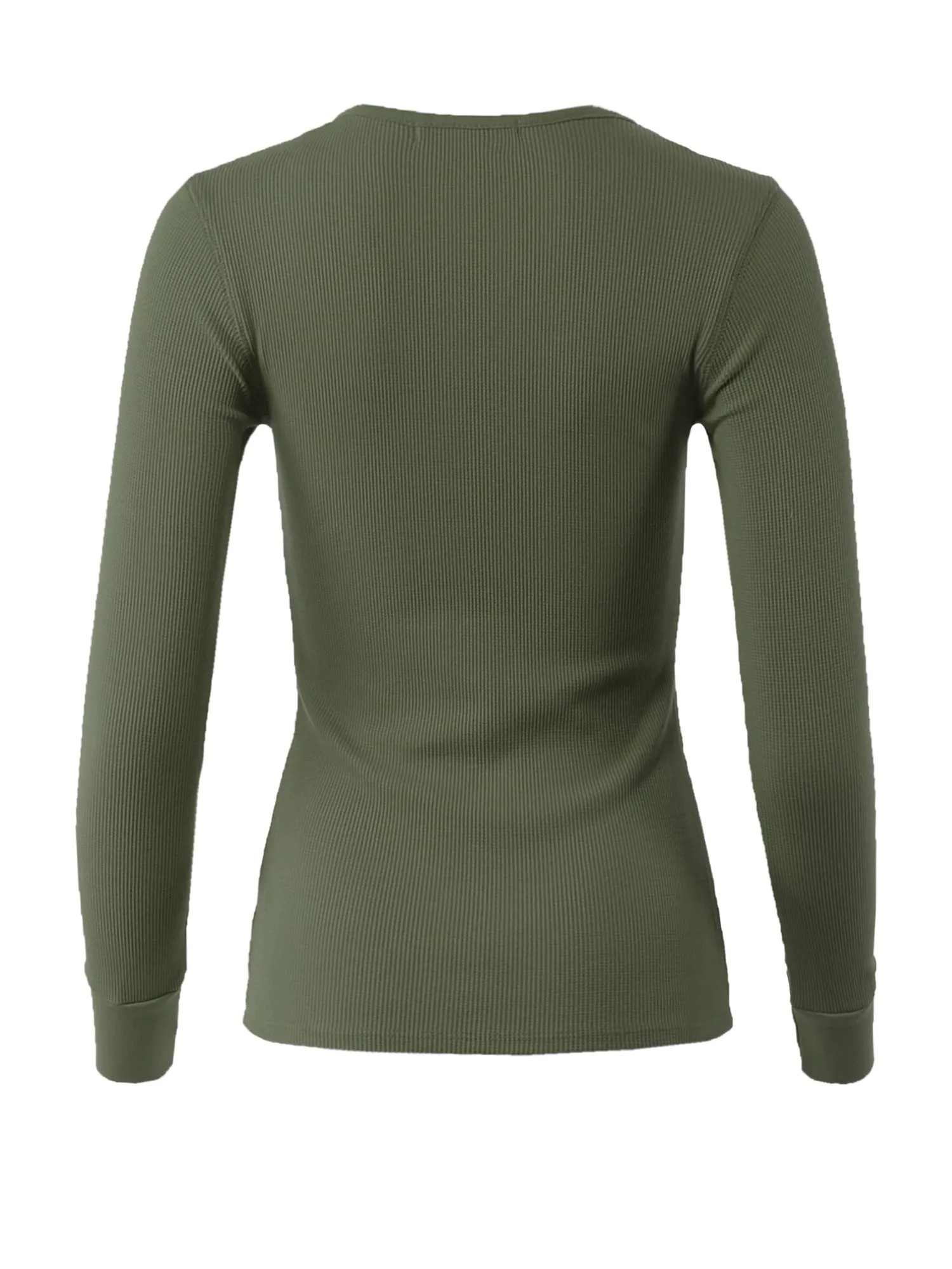 Fitted Snap Button Henley Crew Neck Long Sleeve Thermal Knit Tops