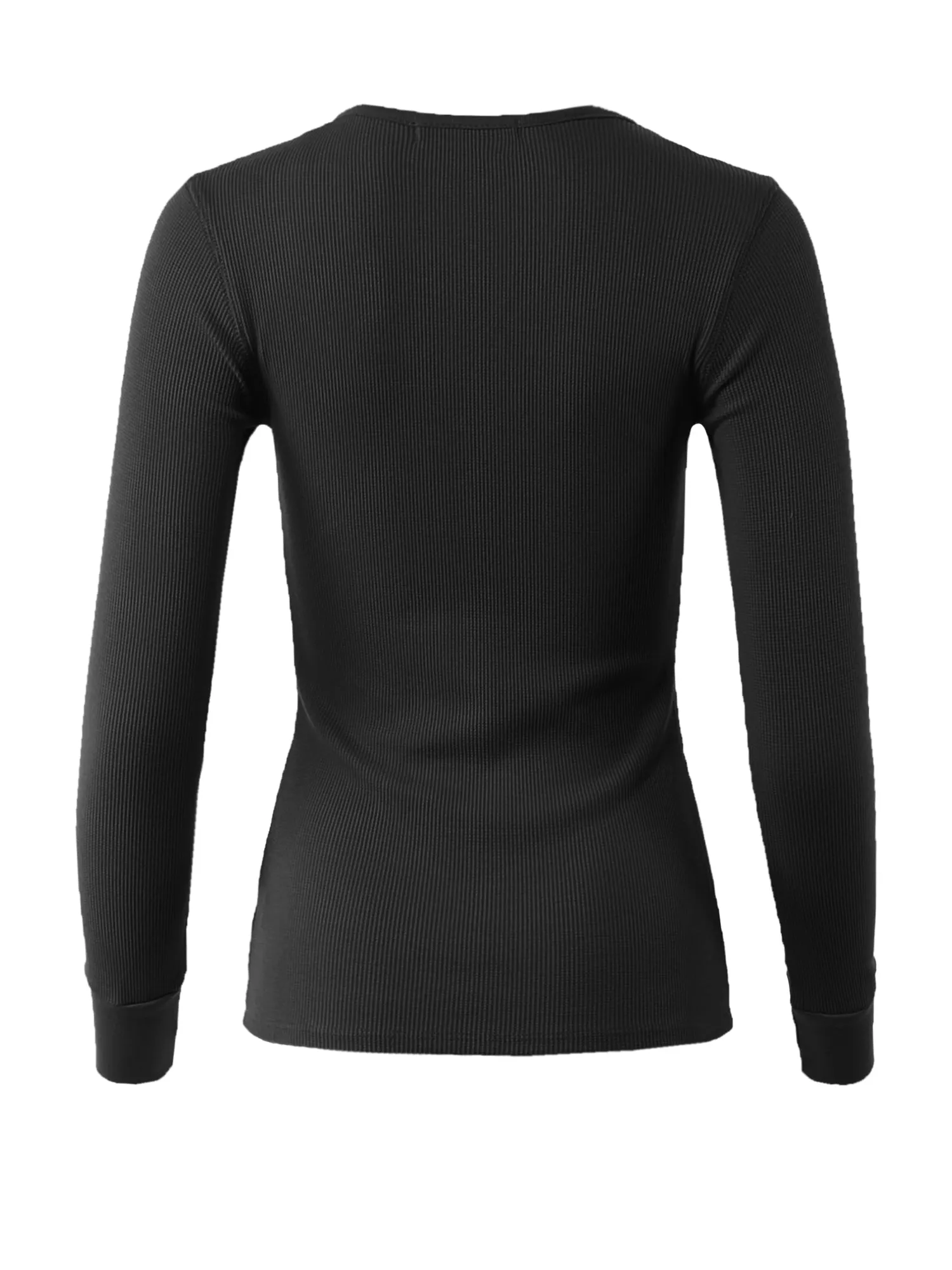 Fitted Snap Button Henley Crew Neck Long Sleeve Thermal Knit Tops