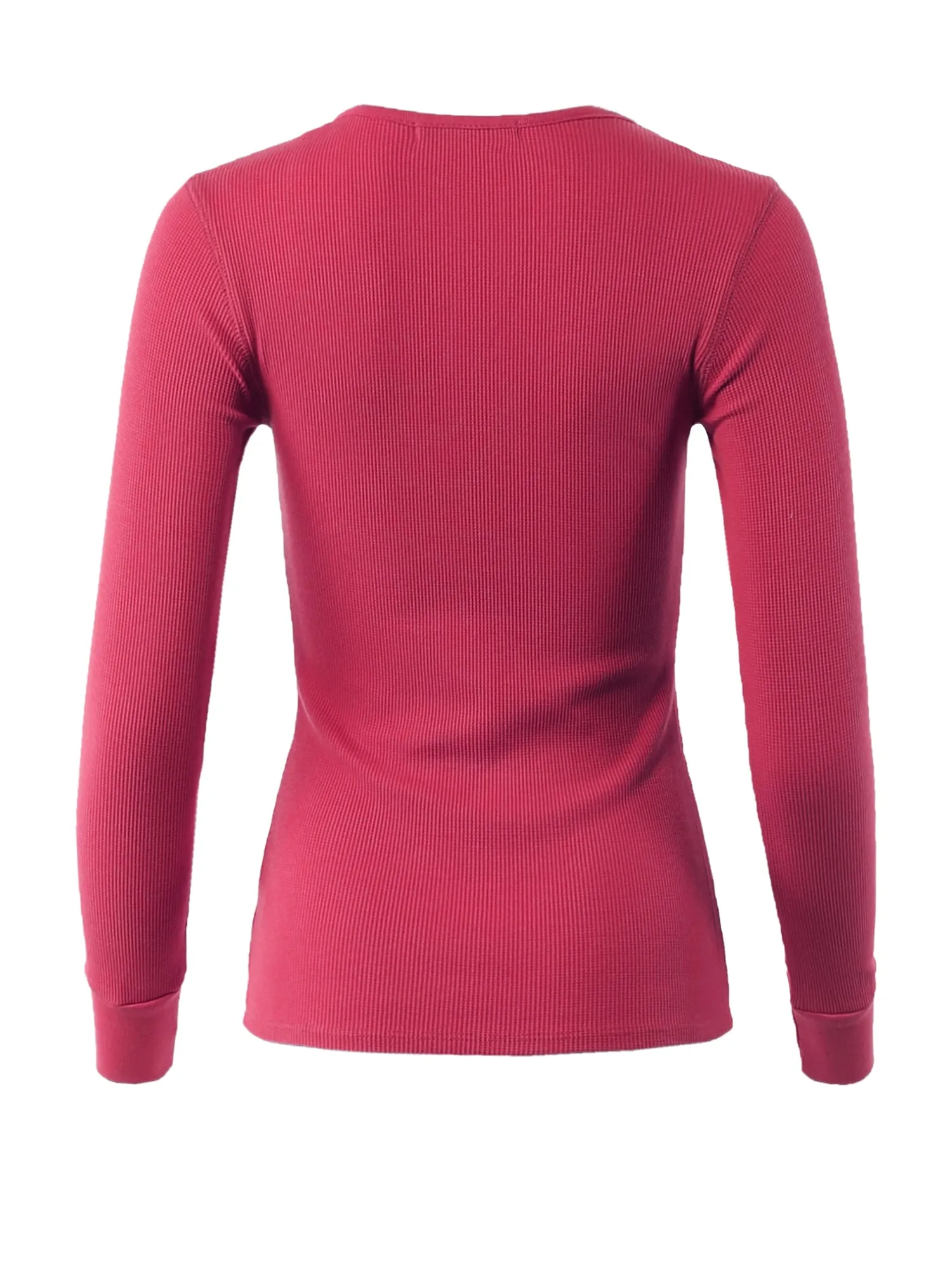 Fitted Snap Button Henley Crew Neck Long Sleeve Thermal Knit Tops