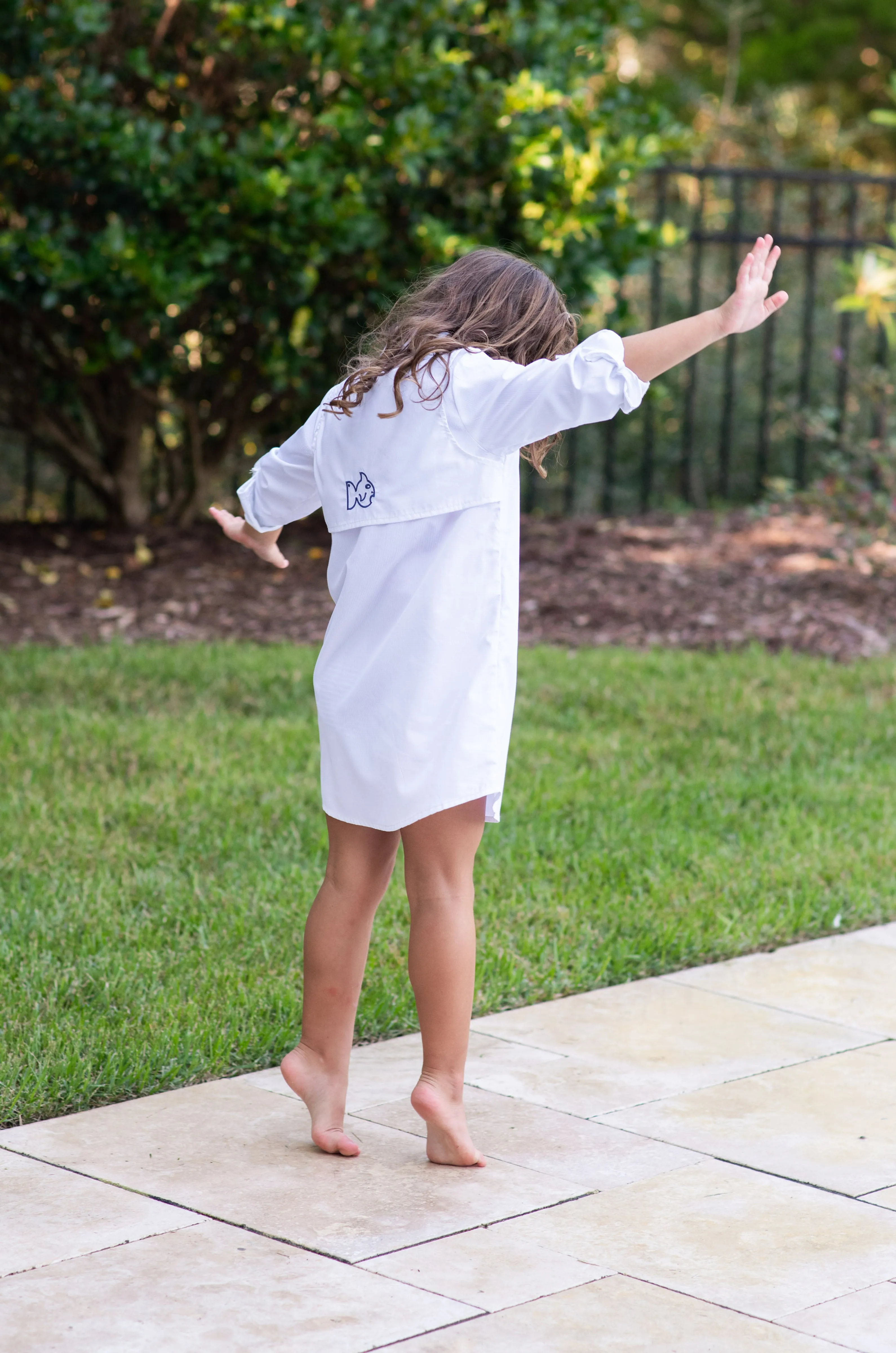 Founders Kids Fishing Shirt Dress in White