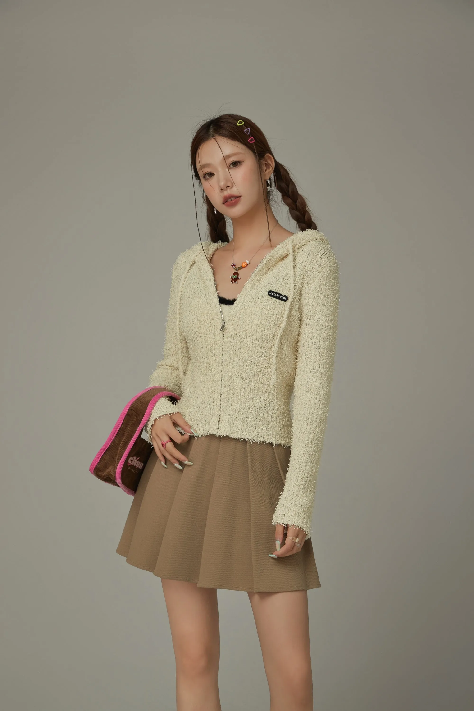 Fuzzy Hooded Knit Cardigan