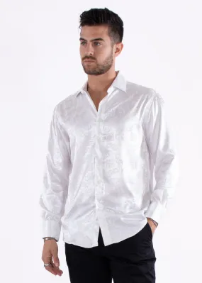 Greek Key Long Sleeve Dress Shirt White Shine