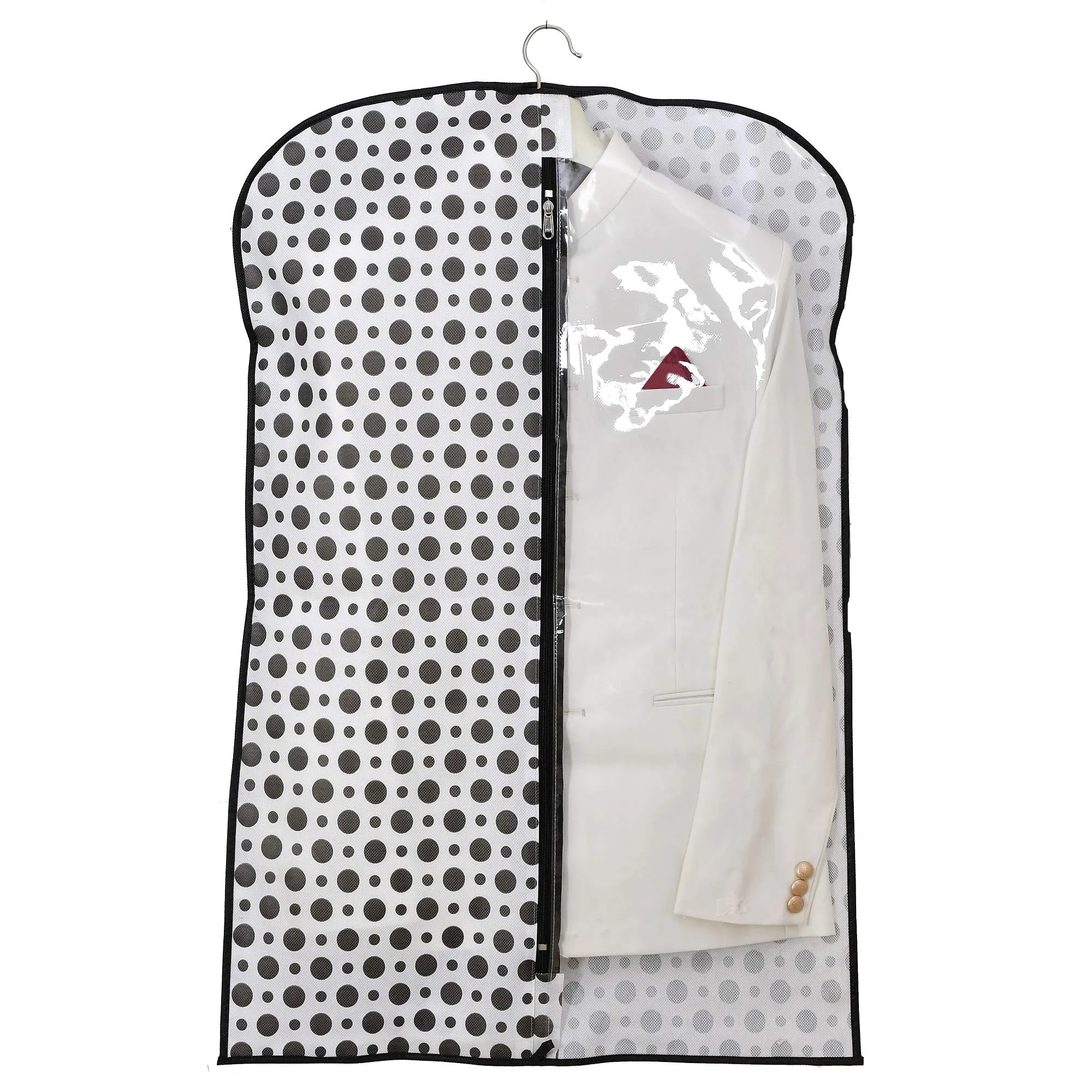 Heart Home Polka Dots Printed 3 Pieces Half Transparent Non Woven Men's Coat Blazer Cover (Black & White)- HEART3905