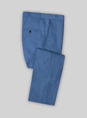 Italian Prato Sharkskin Blue Linen Pants