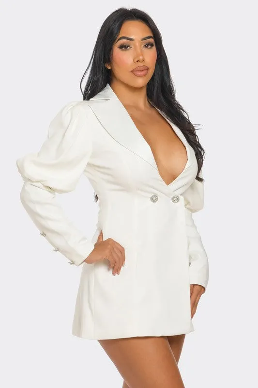 Ivory Puff Sleeve Blazer Dress