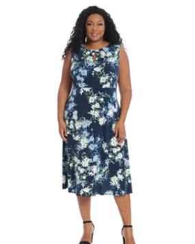 Jasmine Sleeveless Floral Midi Dress | Navy