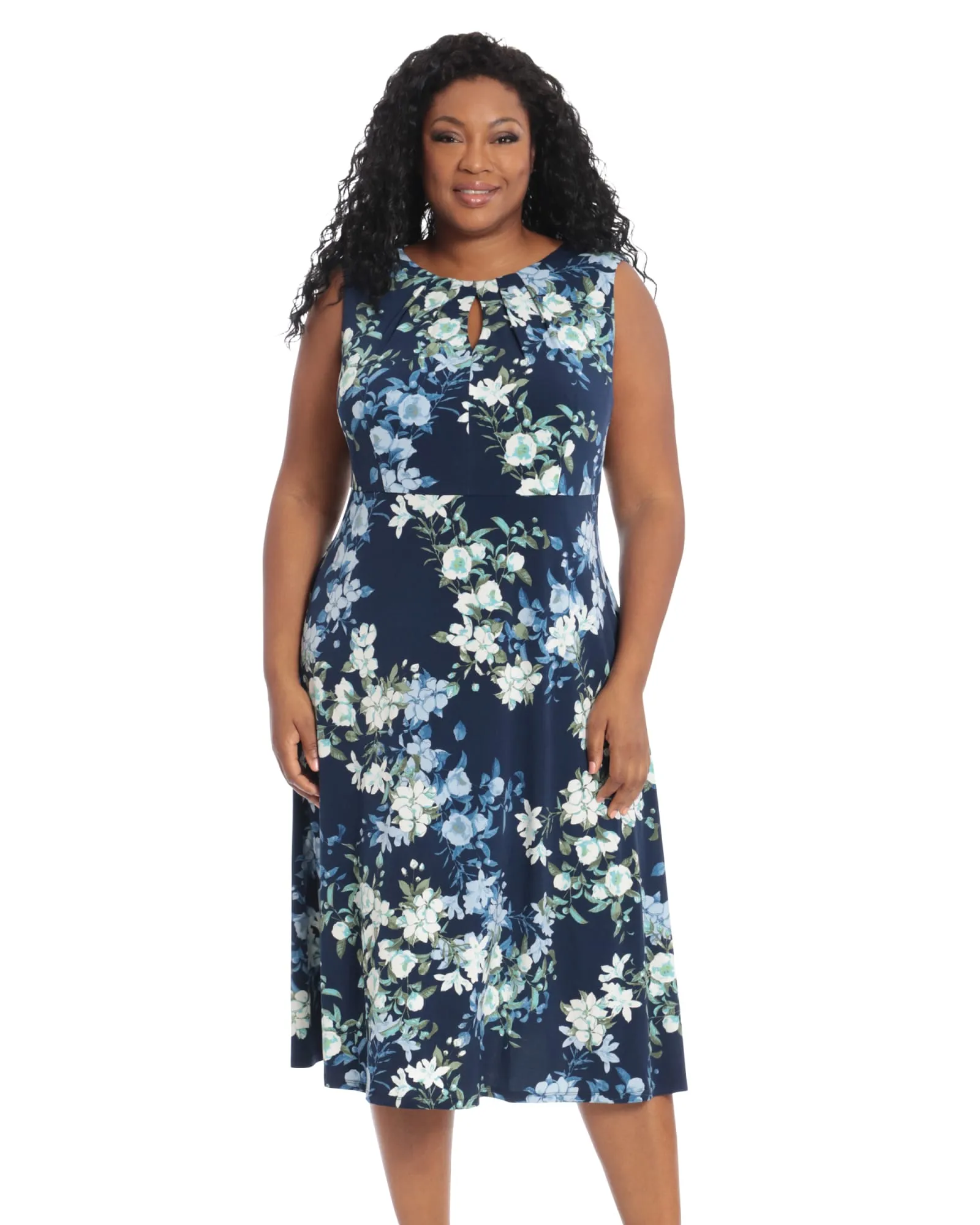 Jasmine Sleeveless Floral Midi Dress | Navy