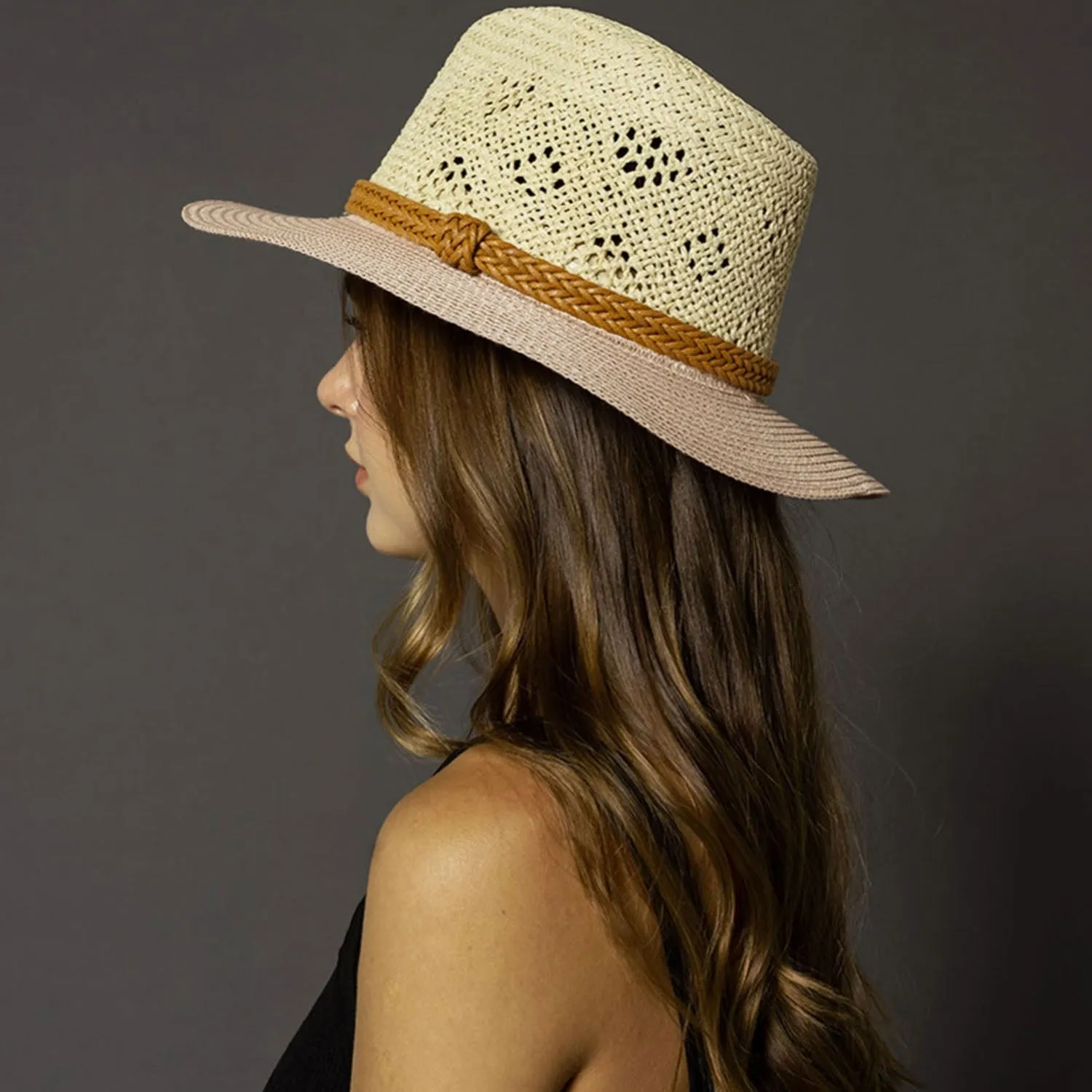 Jen & Co. Blanche Two-Tone Straw Hat Beige/Natural Synthetic