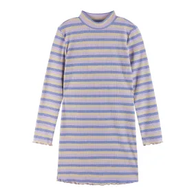 Kids (7-16) Knit Striped Mock Neck Dress | Mauve Purple