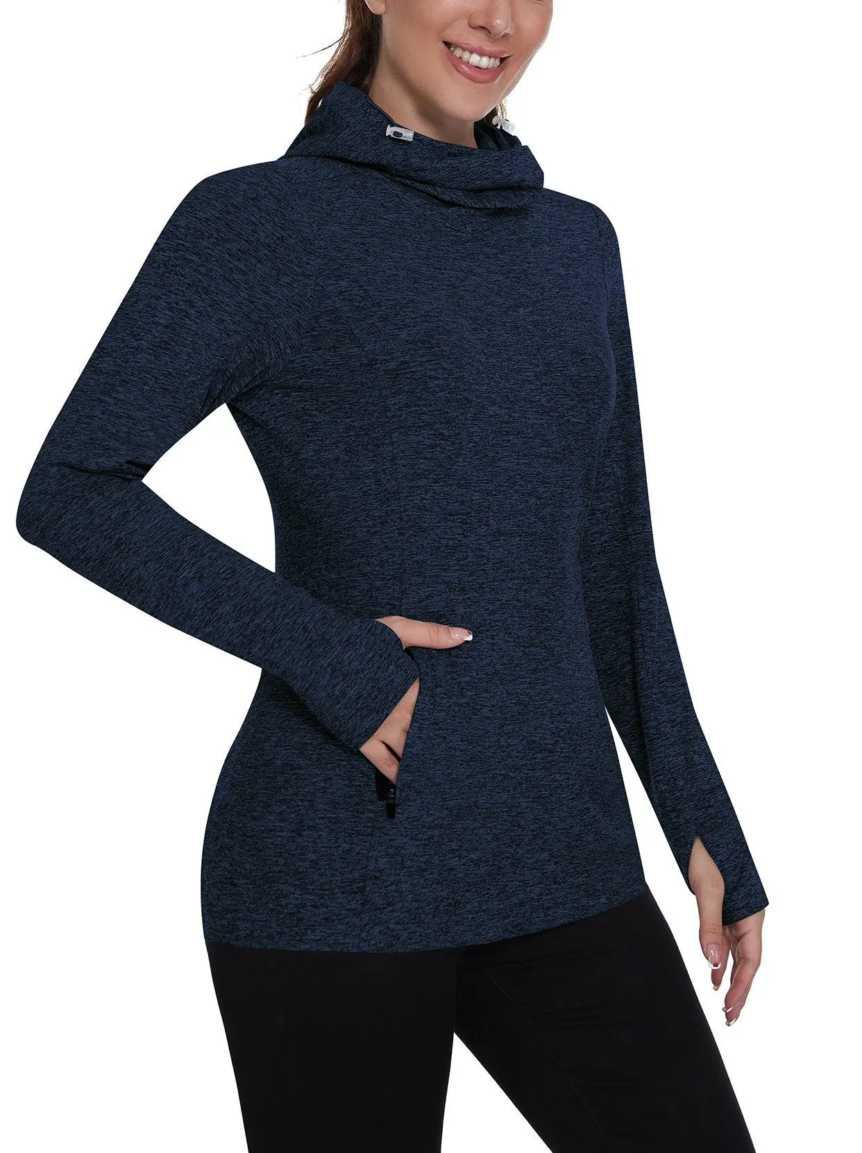 Ladies Hoodies Long-sleeve Thermal Top With Thumb Holes