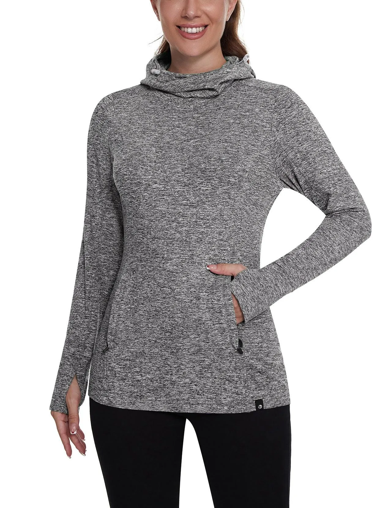 Ladies Hoodies Long-sleeve Thermal Top With Thumb Holes