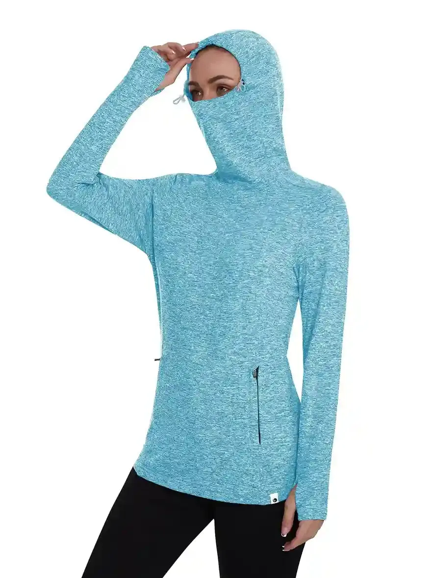 Ladies Hoodies Long-sleeve Thermal Top With Thumb Holes