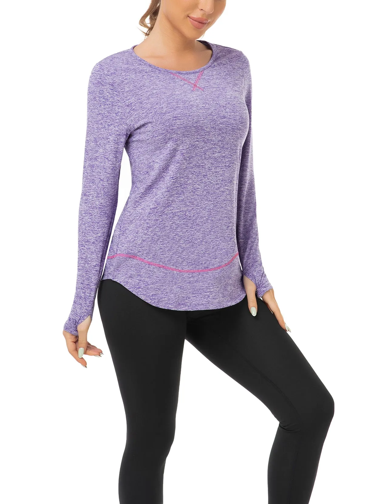 Ladies Pullover Long-sleeve Thermal Top with thumbholes