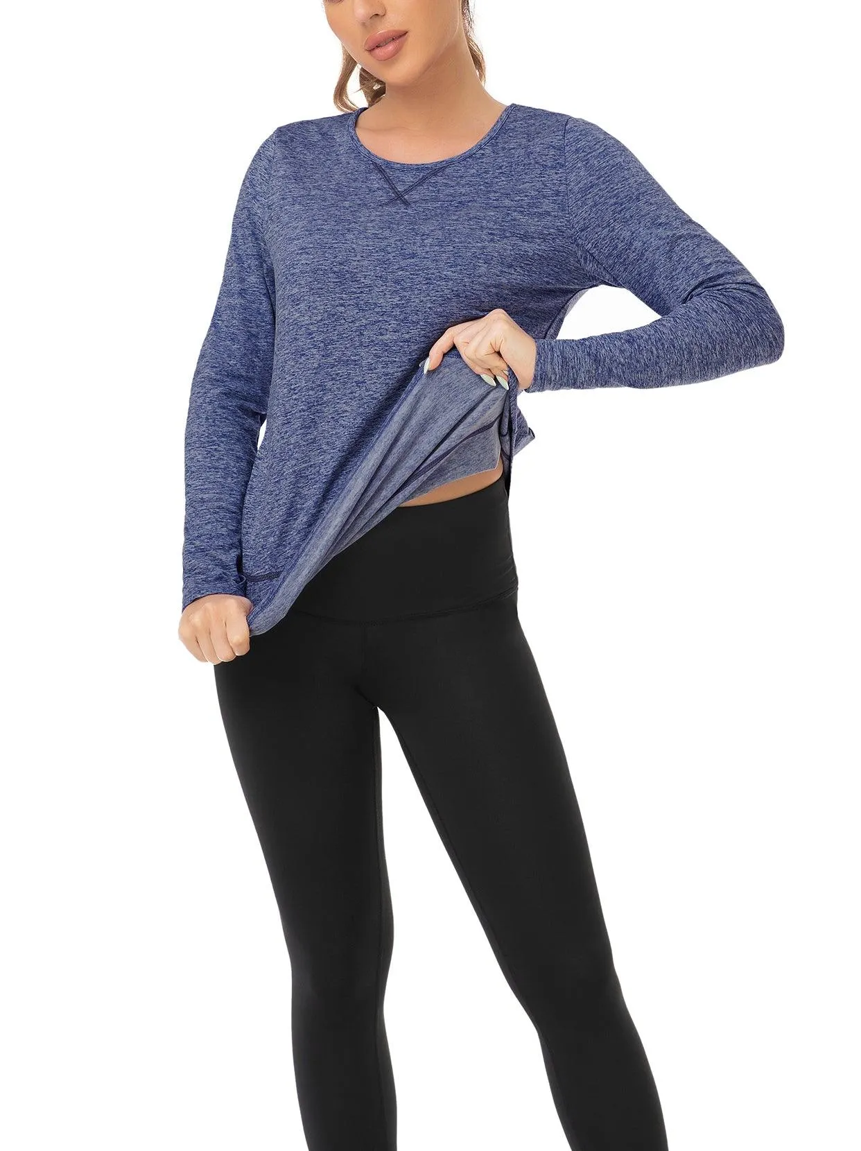 Ladies Pullover Long-sleeve Thermal Top with thumbholes