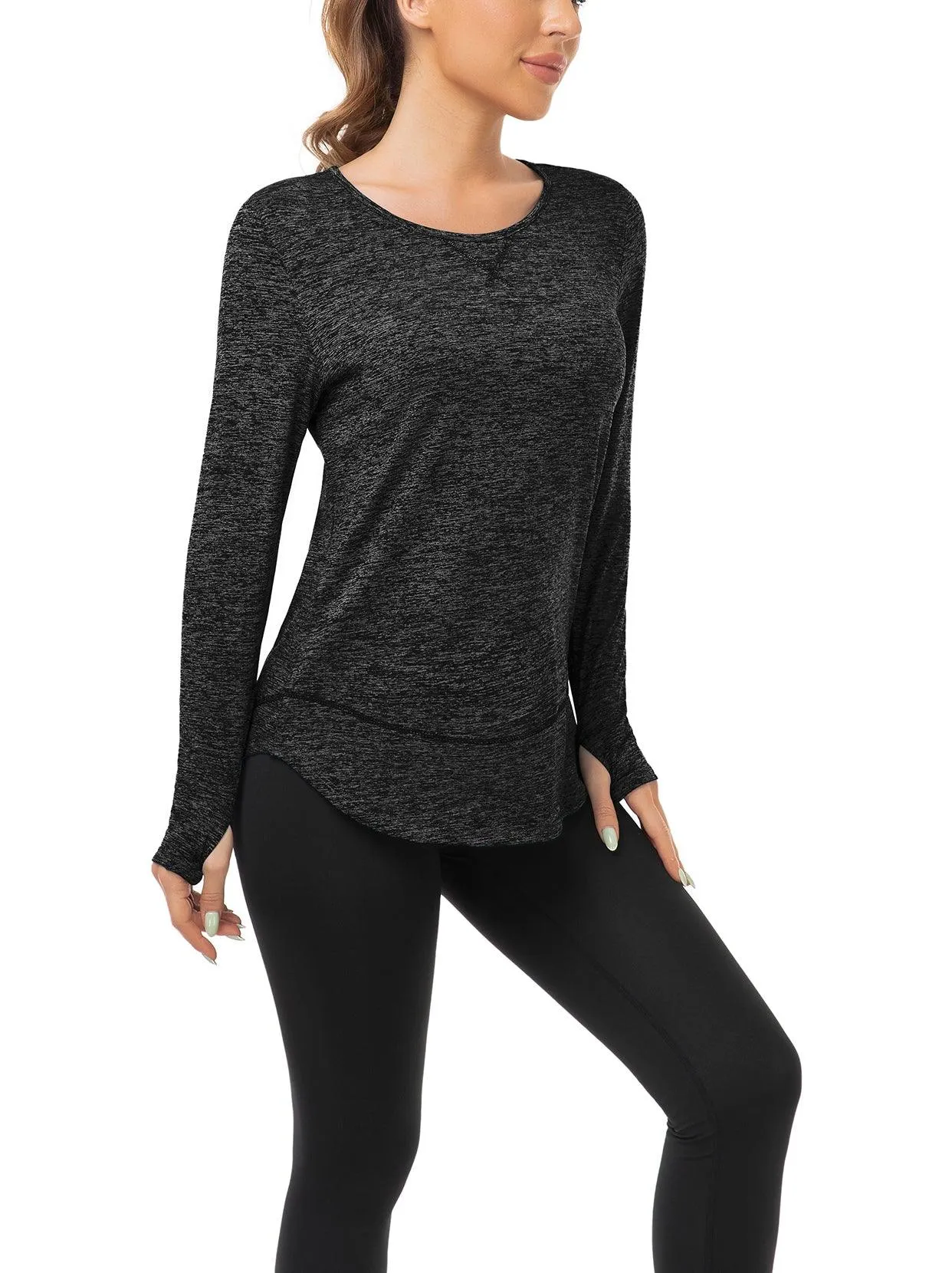 Ladies Pullover Long-sleeve Thermal Top with thumbholes