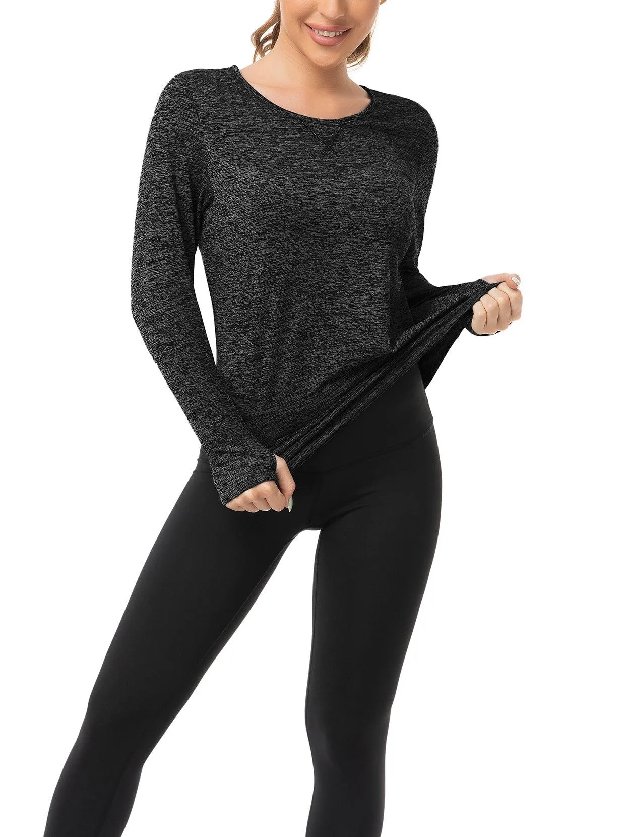 Ladies Pullover Long-sleeve Thermal Top with thumbholes